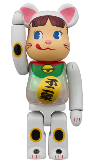 100% & 400% BE@RBRICK 招き猫 ペコちゃん 白メッキ 蓄光ミルキー入り