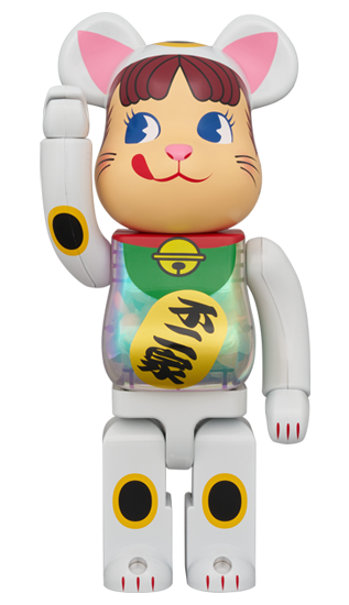 100% & 400% BE@RBRICK 招き猫 ペコちゃん 白メッキ 蓄光ミルキー入り