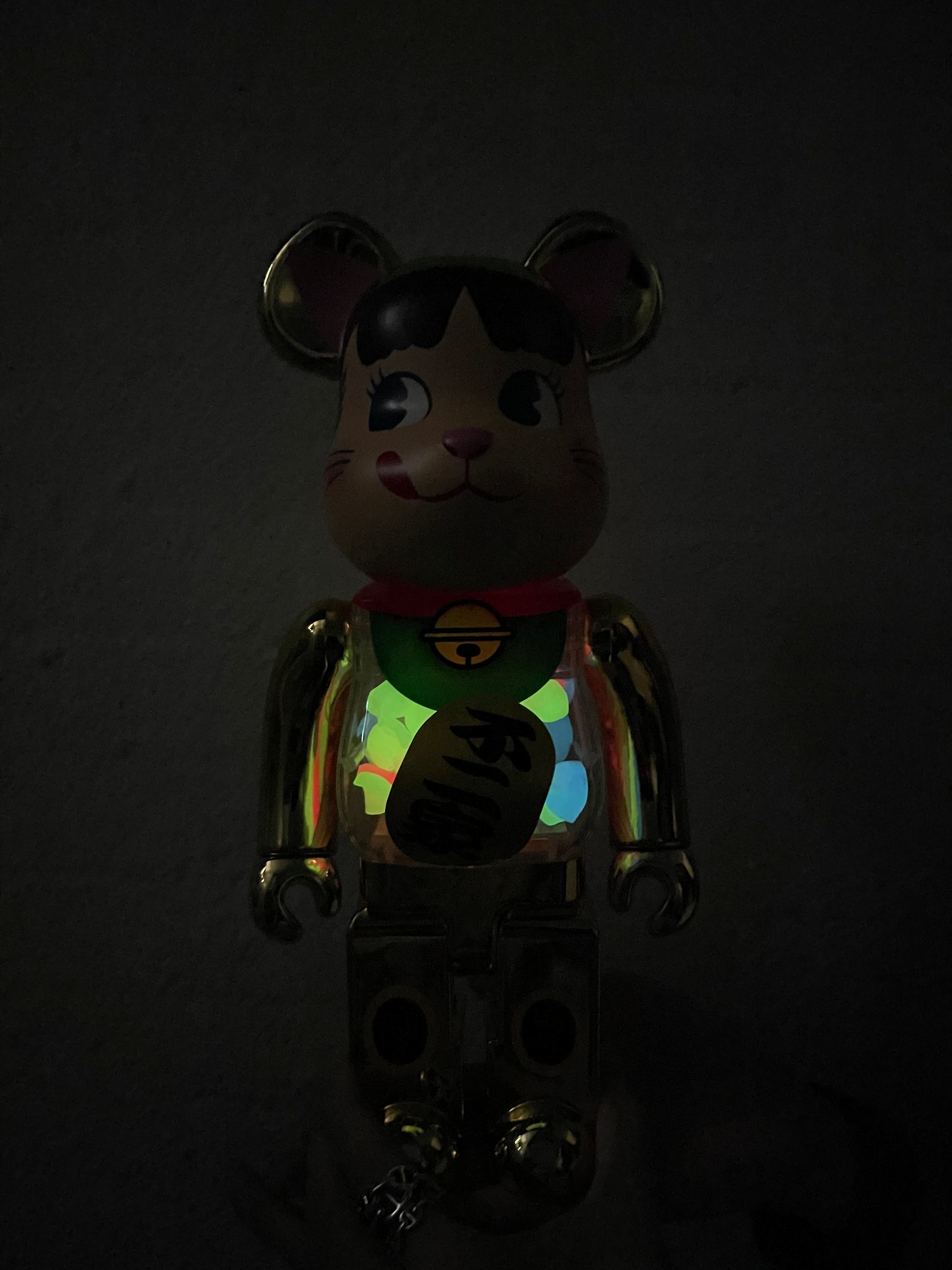 100% & 400% BE@RBRICK 招き猫 ペコちゃん 金メッキ 蓄光ミルキー入り