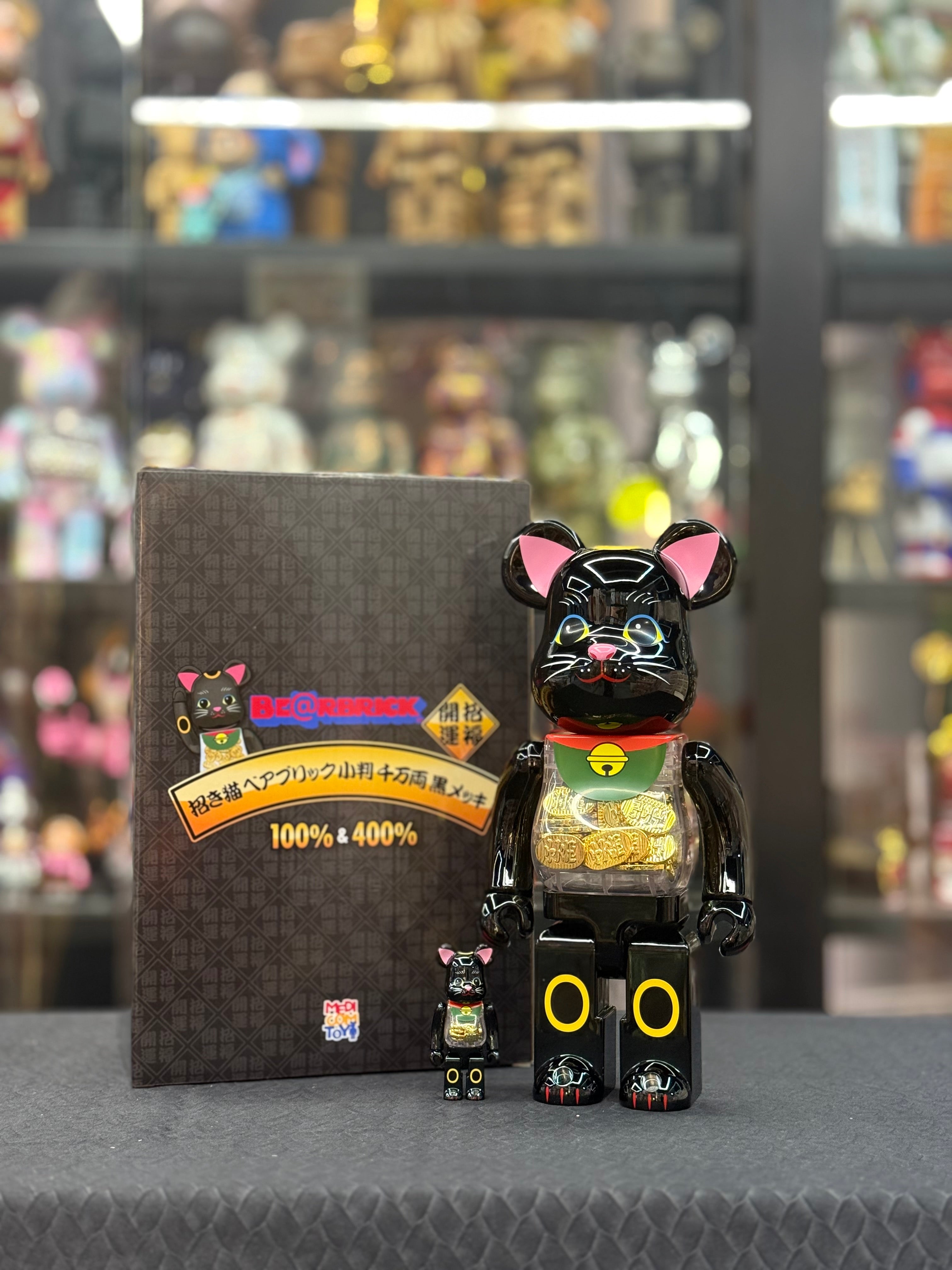100% & 400% BE@RBRICK 招き猫 小判 千万両 黒メッキ
