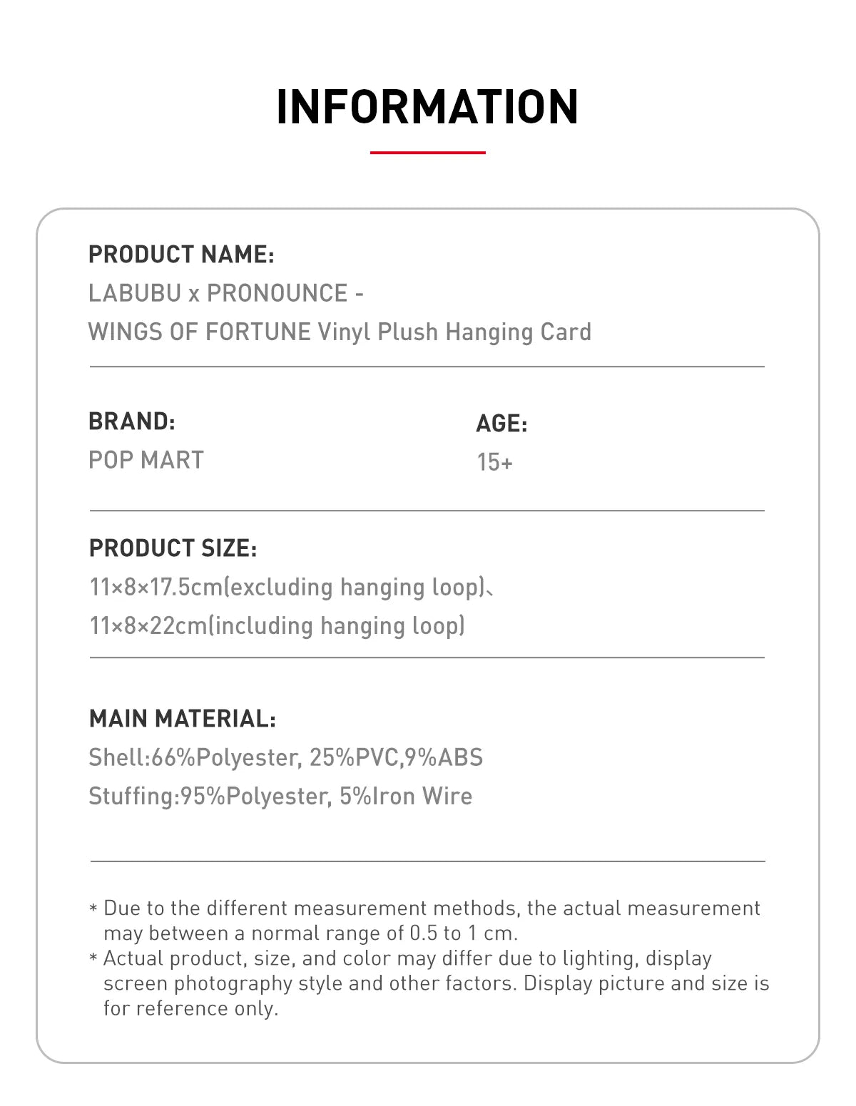 LABUBU × PRONOUNCE - WINGS OF FORTUNE Vinyl Plush Hanging Card Zimomo 搪膠毛絨吊卡