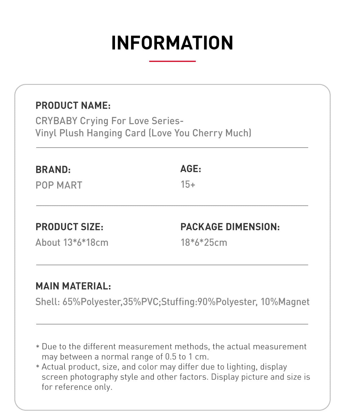 CRYBABY Crying For Love Series Hanging Card (Love You Cherry Much)愛神的眼淚系列-搪膠毛絨吊卡(甜在一起)