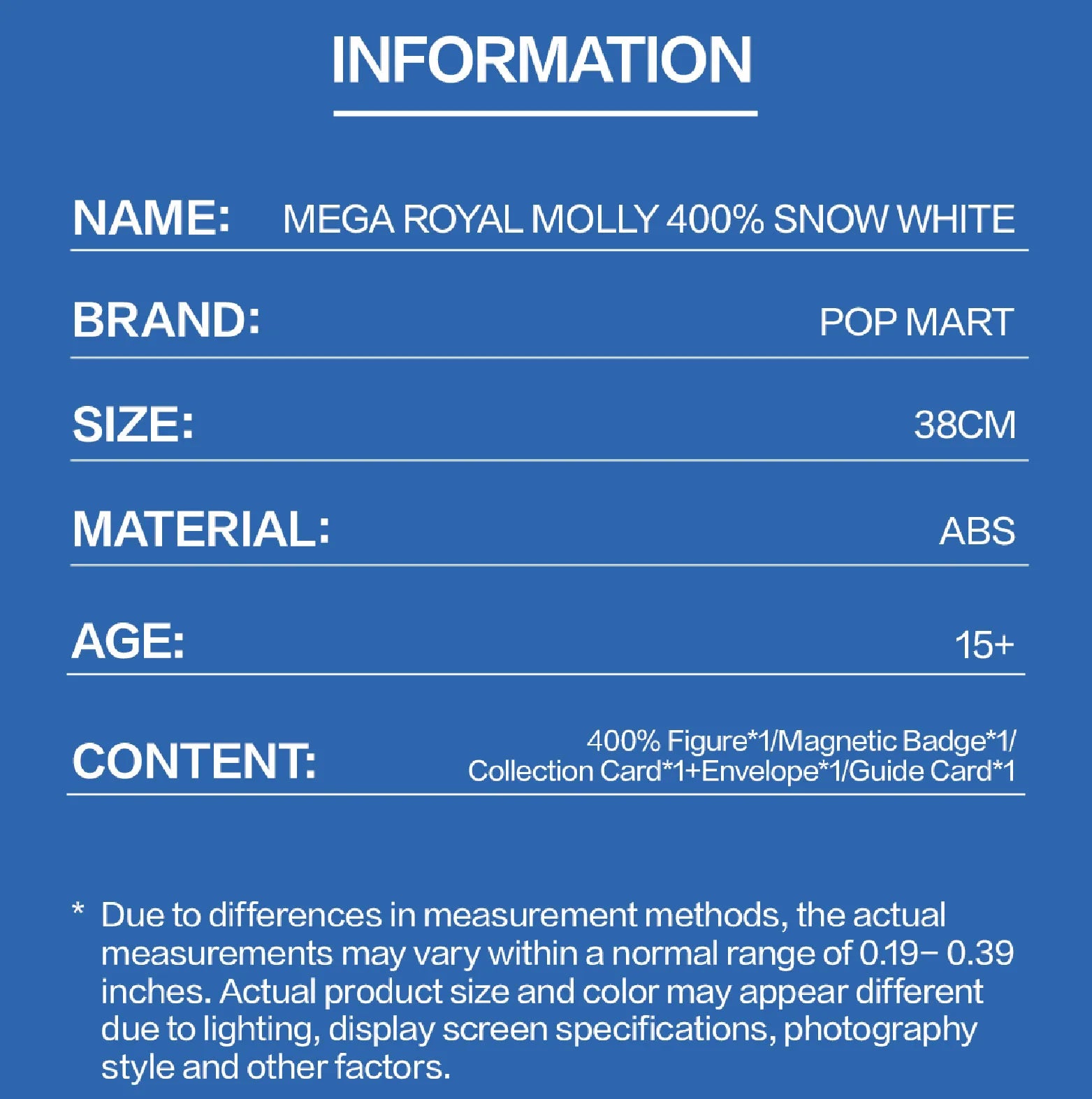 MEGA ROYAL MOLLY 400% Snow White 白雪公主