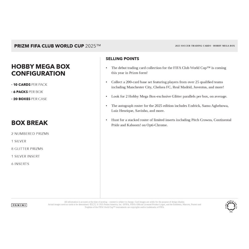 2025 PANINI PRIZM FIFA CLUB WORLD CUP SOCCER MEGA BOX