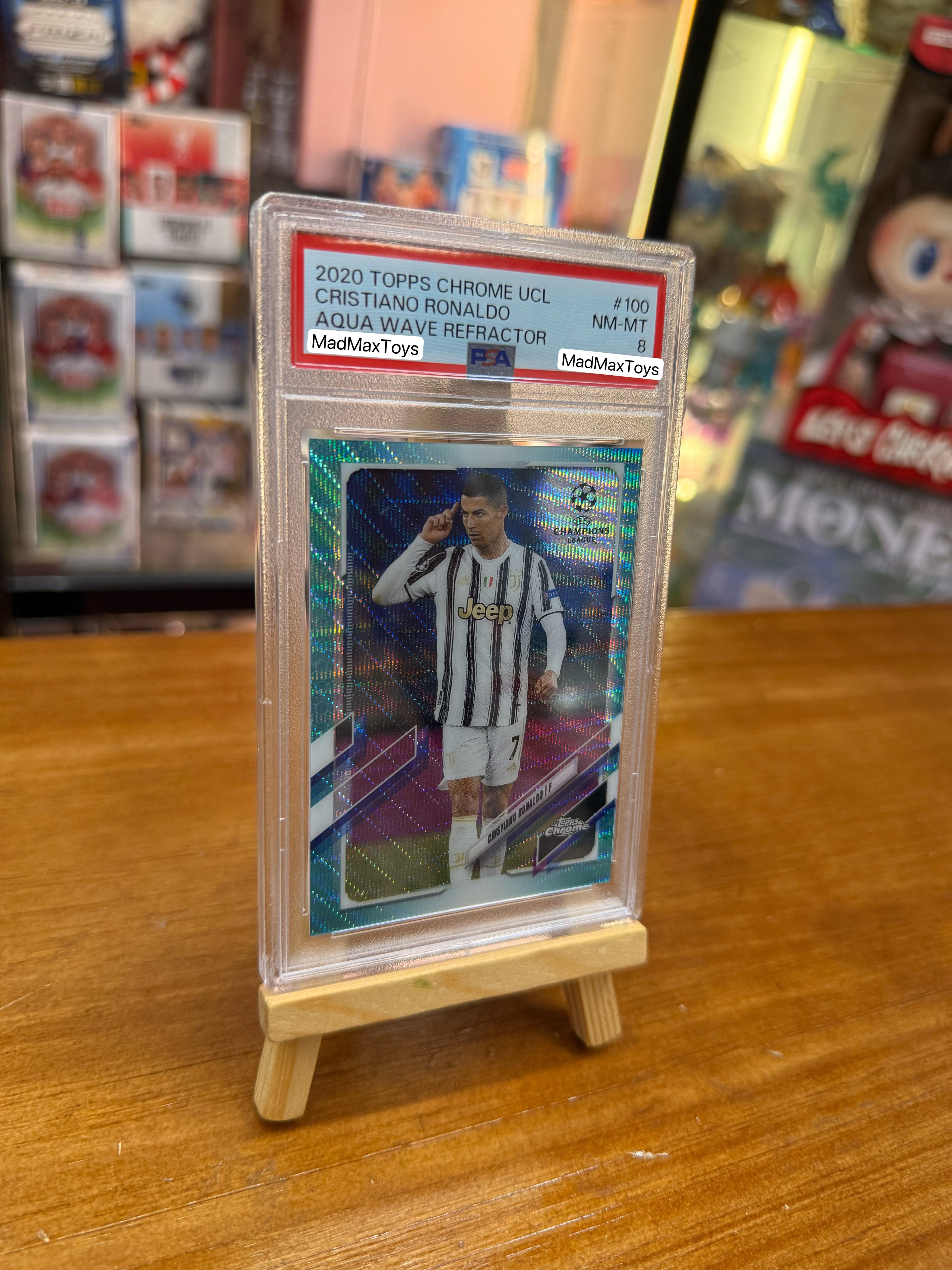 PSA 8 2020 Topps Chorme UCL CRISTIANO RONALDO Aqua Wave #100 (095/199)