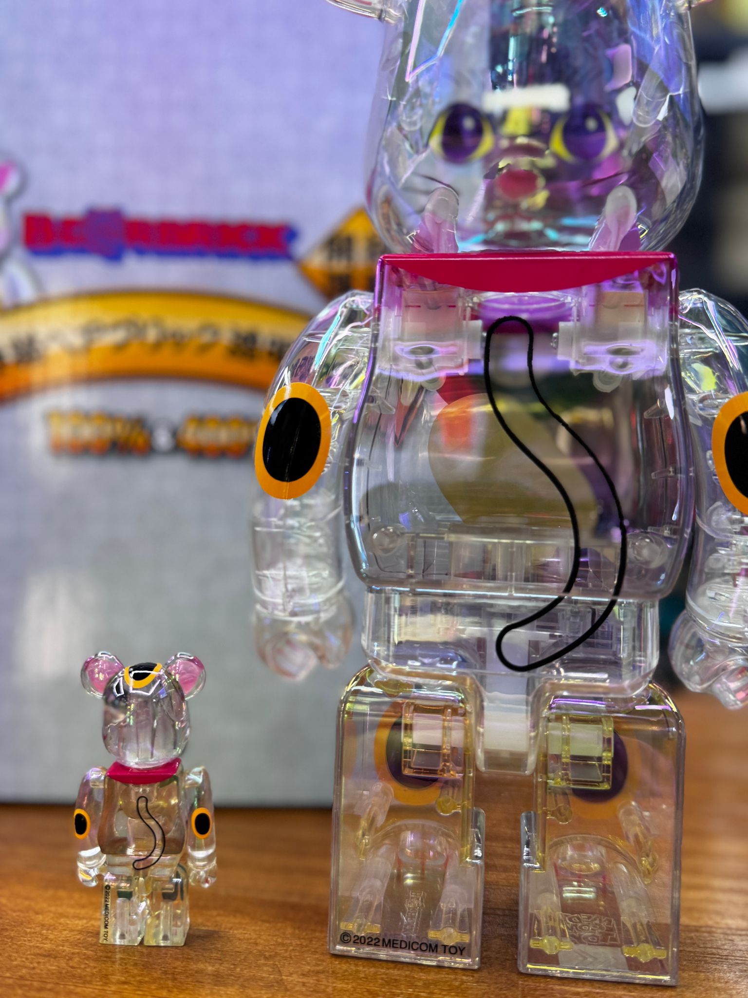 100% & 400% 白透明 招財貓 (招き猫 透明メッキ)