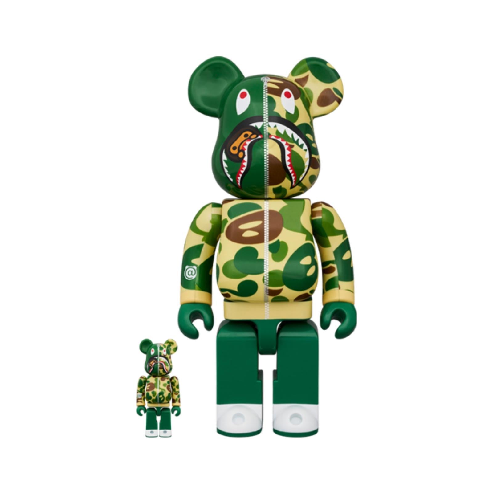 Set of 3pcs 100% & 400% BE@RBRICK BABY MILO(R) CAMO SHARK (Green/Pink/Blue)