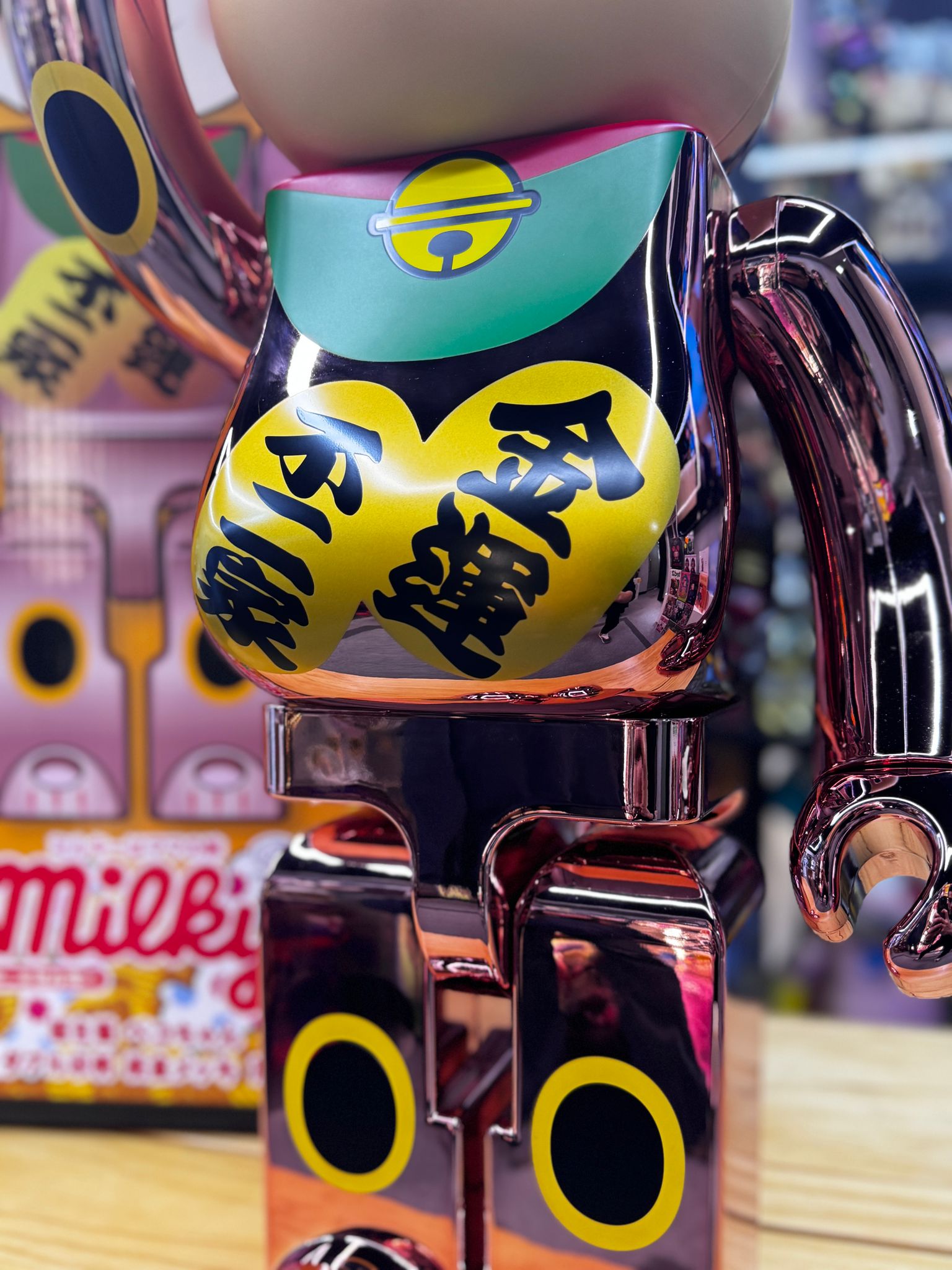 1000% BE@RBRICK 招き猫 ペコちゃん 金運 ダブル小判 桃金メッキ