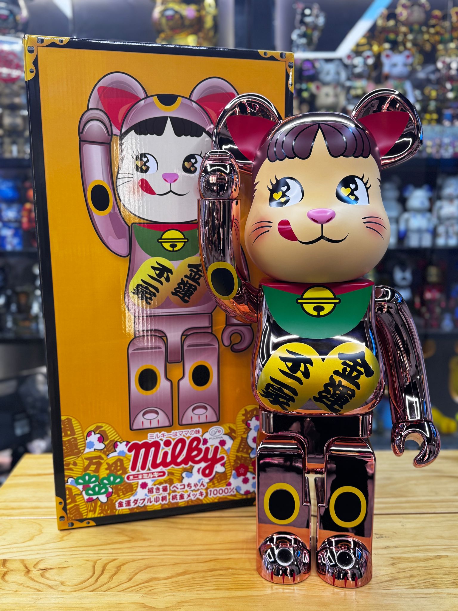 1000% BE@RBRICK 招き猫 ペコちゃん 金運 ダブル小判 桃金メッキ
