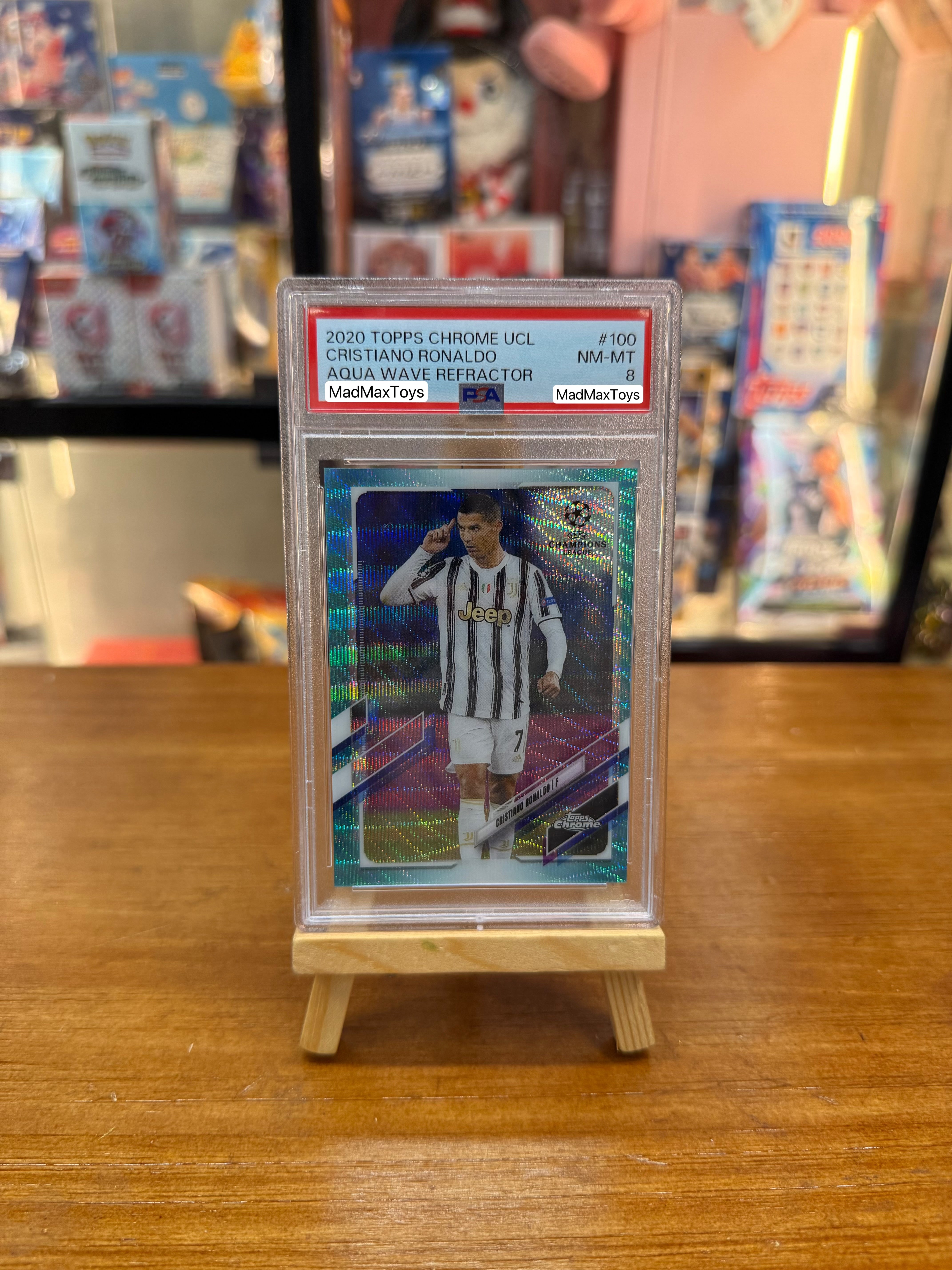 PSA 8 2020 Topps Chorme UCL CRISTIANO RONALDO Aqua Wave #100 (095/199)