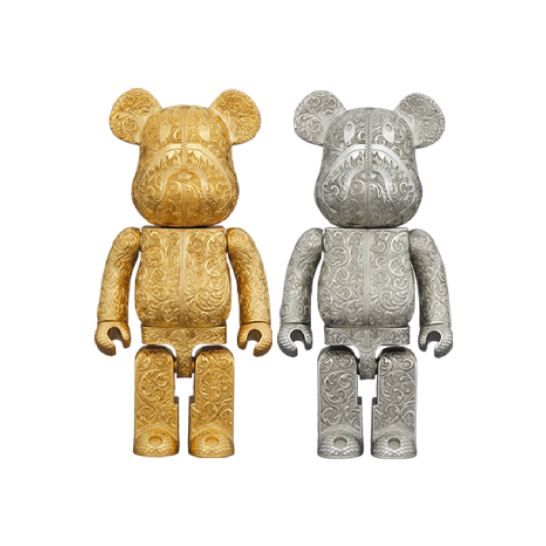 Set of 2pcs 400% Be@rbrick BAPE(R) Shark Royal Selangor Silver & Gold
