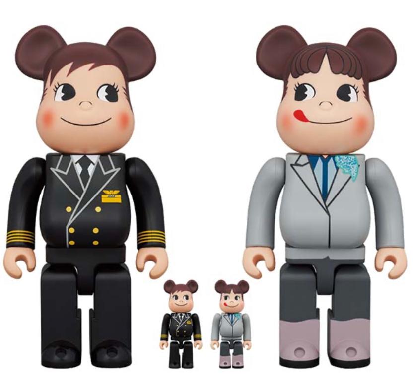 100% & 400% BE@RBRICK for ANA CAPTAIN ポコちゃん & CA10代目 ペコちゃん 4体セット (牛奶妹 Peko Chan x ANA)