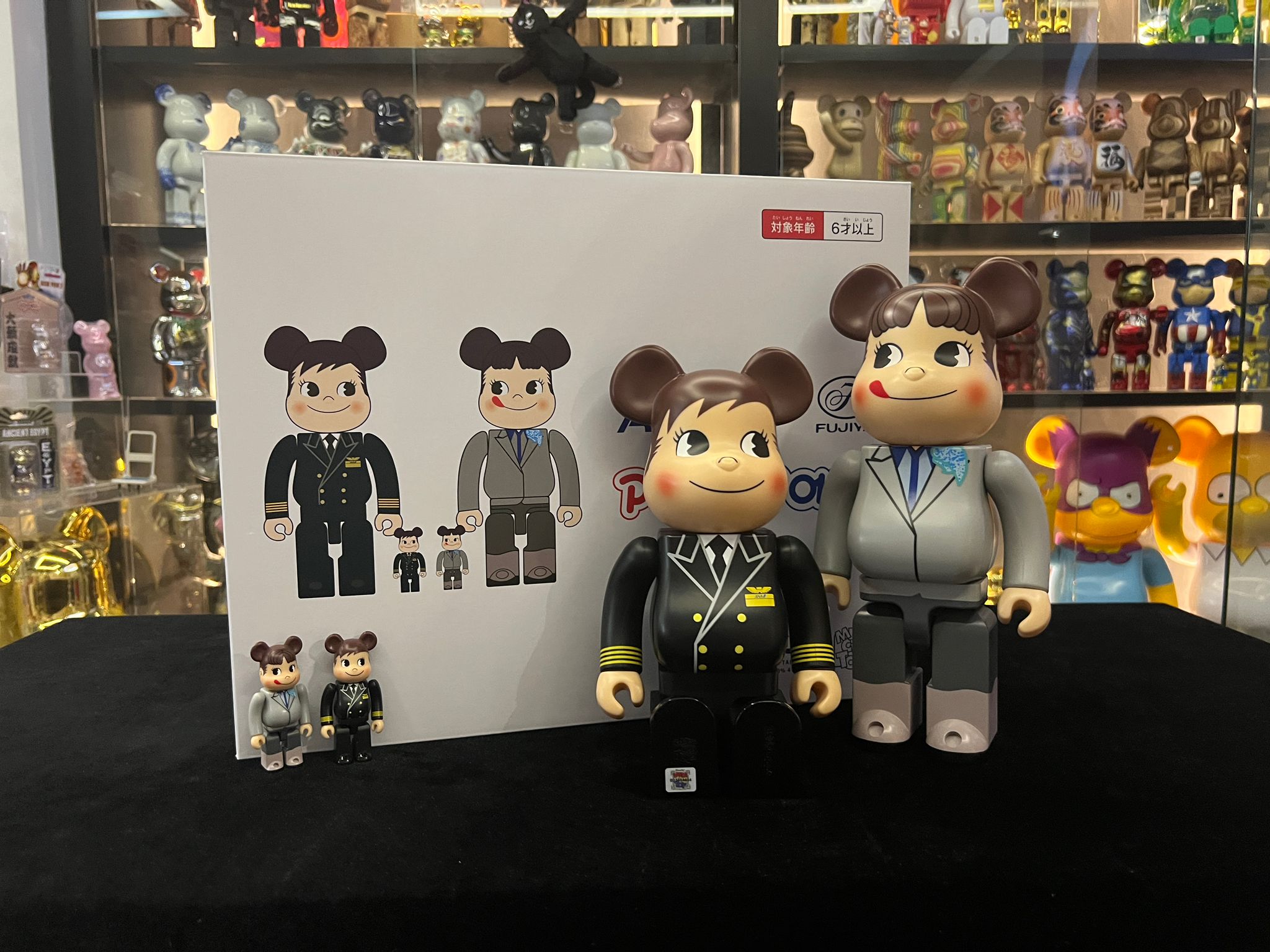 100% & 400% BE@RBRICK for ANA CAPTAIN ポコちゃん & CA10代目 ペコちゃん 4体セット (牛奶妹 Peko Chan x ANA)