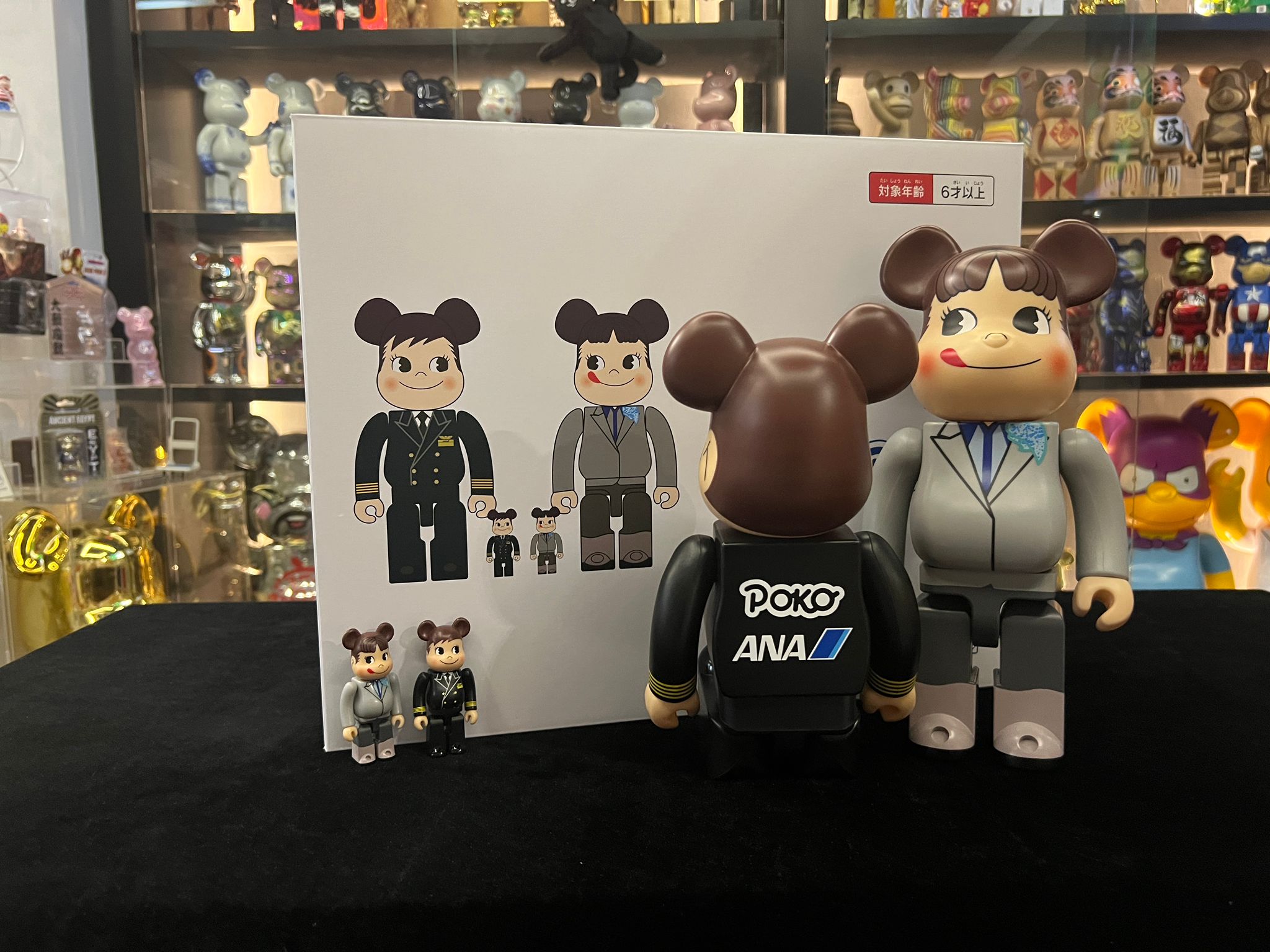 100% & 400% BE@RBRICK for ANA CAPTAIN ポコちゃん & CA10代目 ペコちゃん 4体セット (牛奶妹 Peko Chan x ANA)