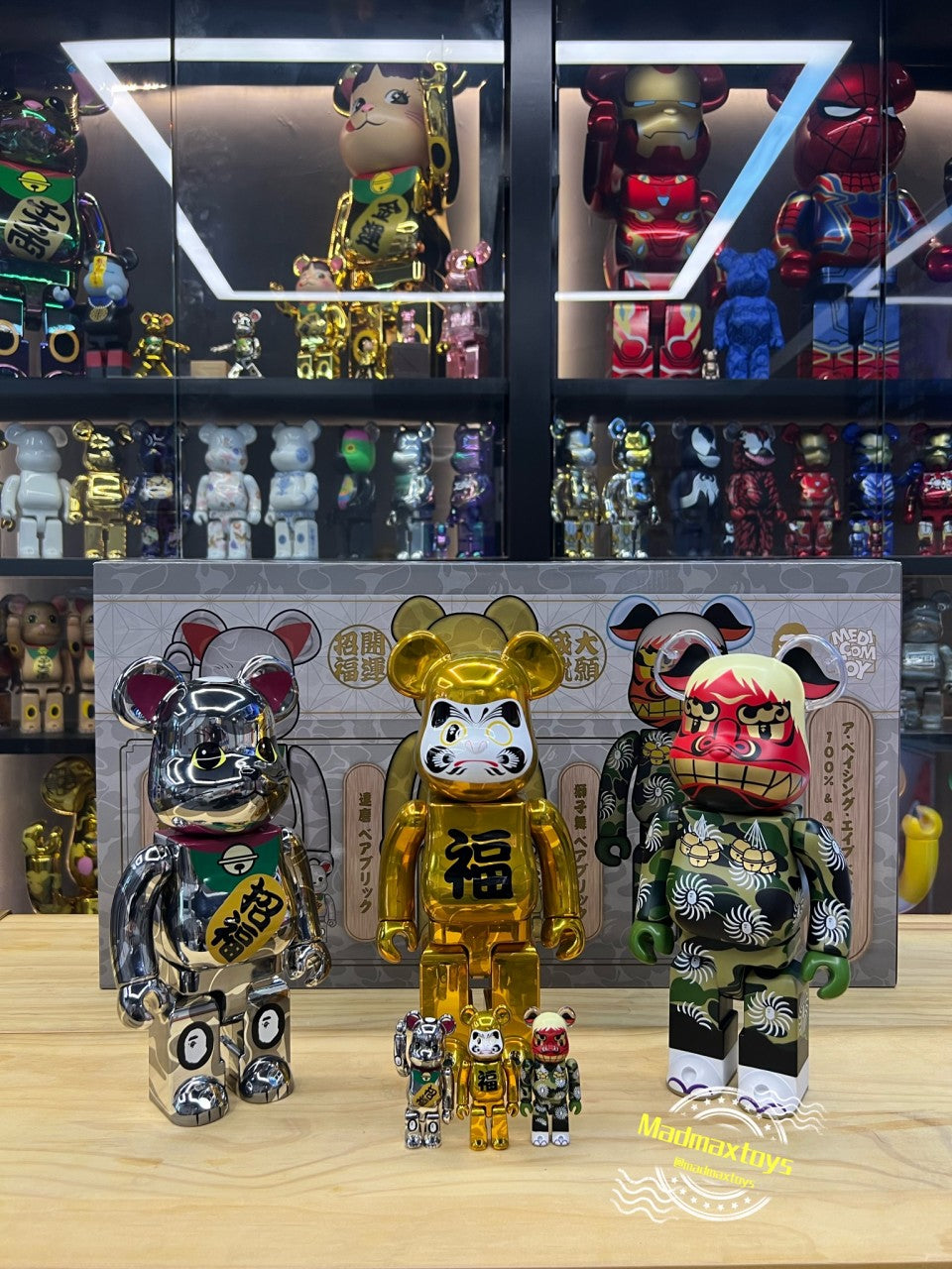 100% & 400% 6pcs Be@rbrick Bape(R) 招き猫 銀メッキ/達磨 金メッキ/獅子舞