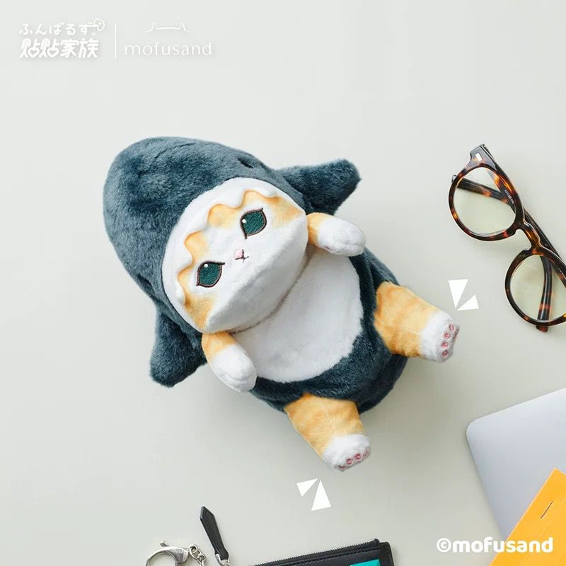 mofusand X 貼貼家族 坐姿矯正公仔 可愛鯊魚貓公仔