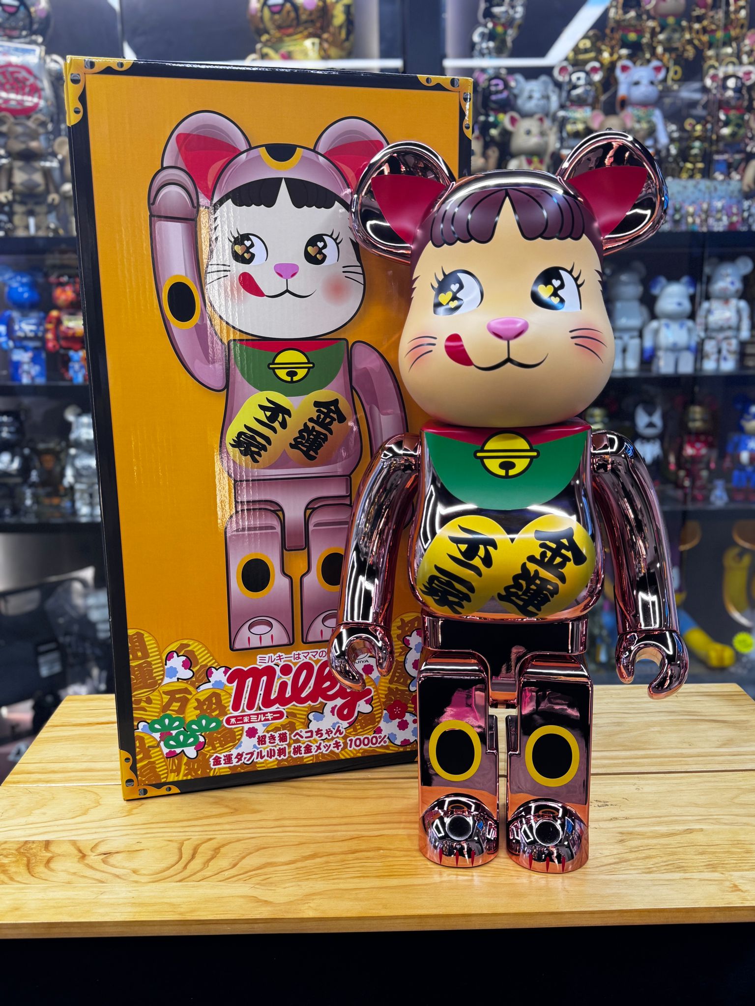 1000% BE@RBRICK 招き猫 ペコちゃん 金運 ダブル小判 桃金メッキ