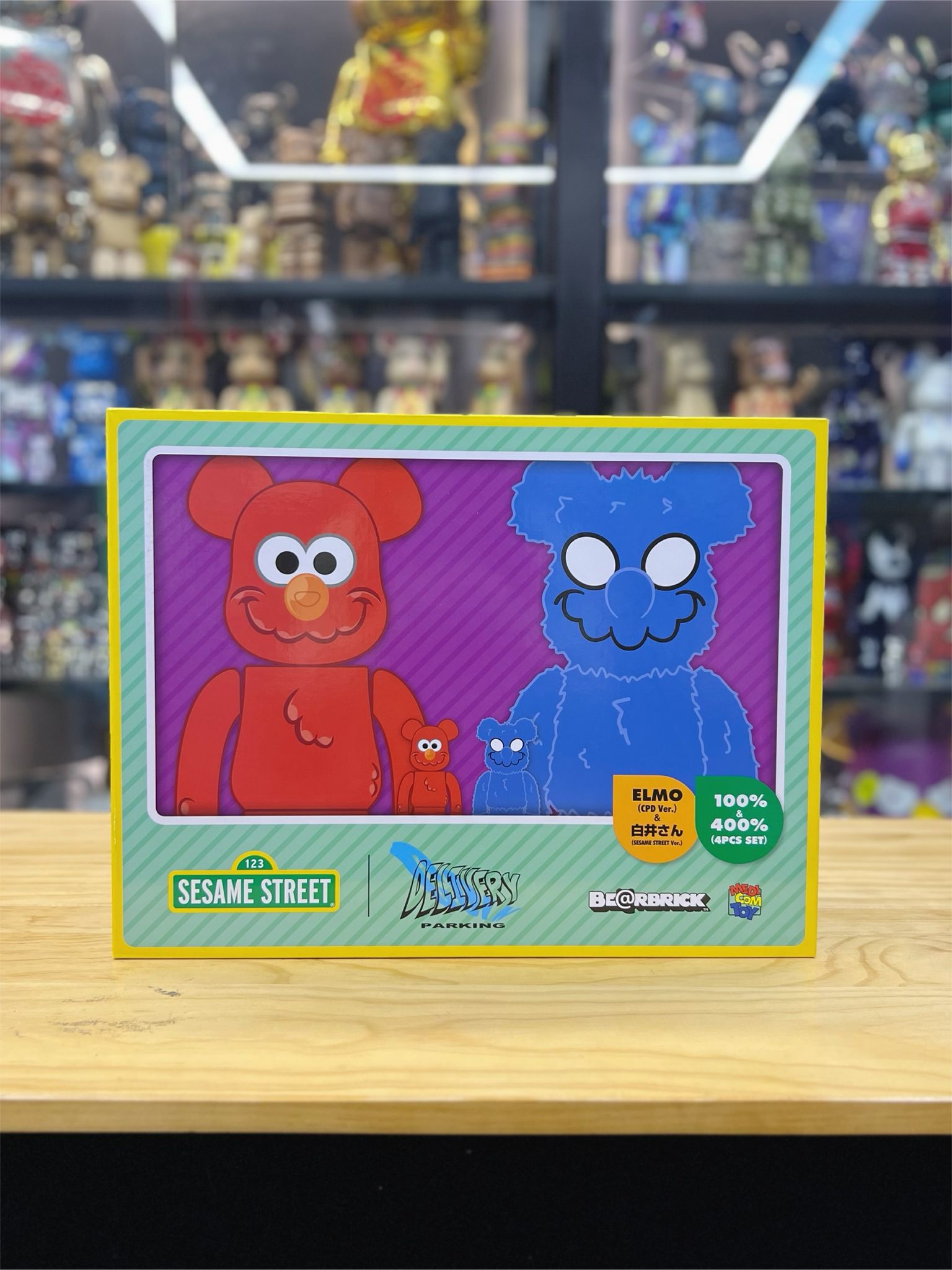 100% & 400% BE@RBRICK COIN PARKING DELIVERY × SESAME STREET ELMO (CPD Ver.) & 白井さん (SESAME STREET Ver.) (4体セット)