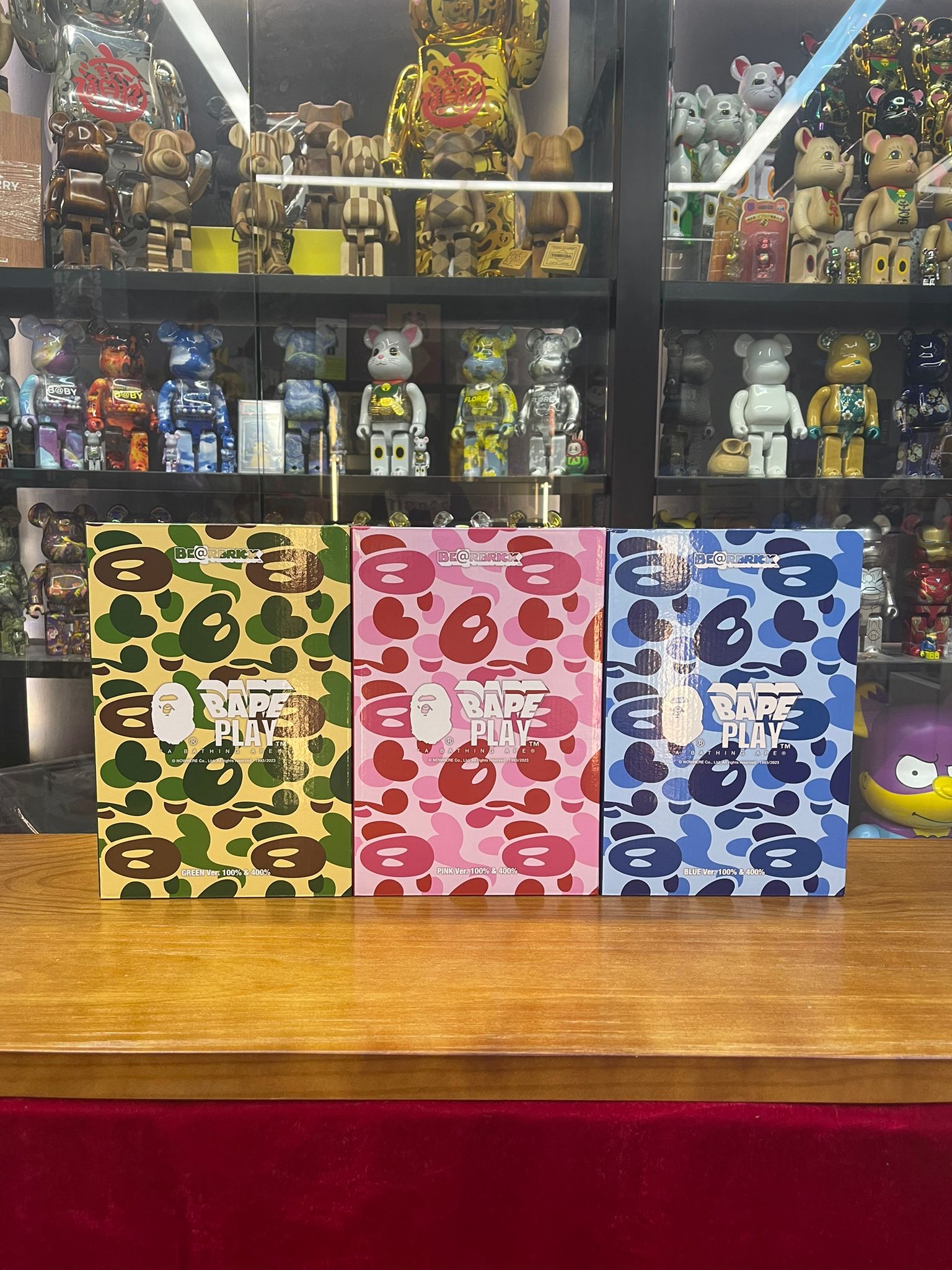 Set of 3pcs 100% & 400% BE@RBRICK BABY MILO(R) CAMO SHARK (Green/Pink/Blue)