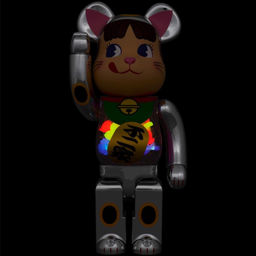 100% & 400% BE@RBRICK 招き猫 ペコちゃん 銀メッキ 蓄光ミルキー入り