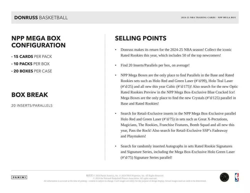 2024-25 Panini Donruss Basketball Mega Box