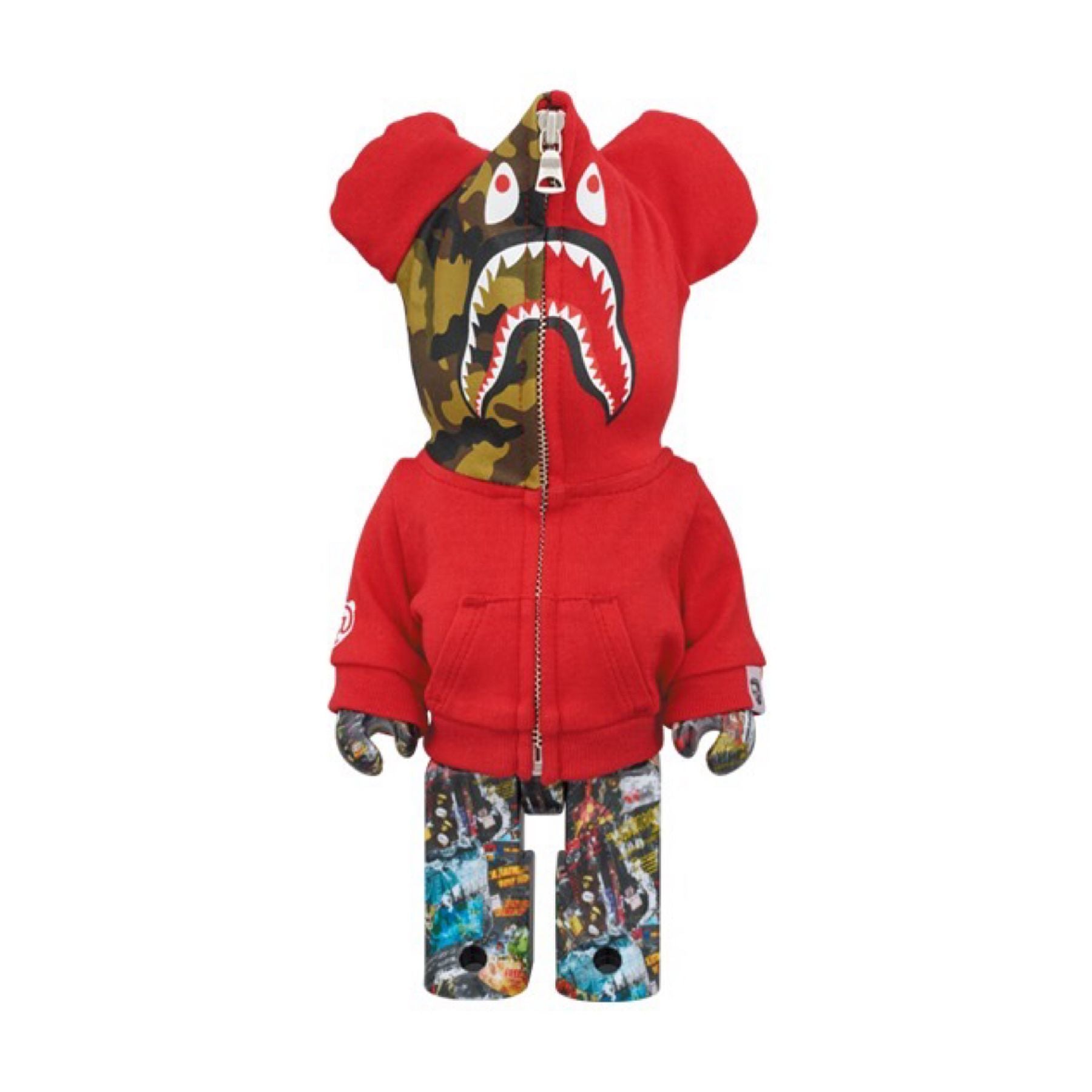 100% & 400% 3 PCS SET BE@RBRICK BAPE(R) LEGACY CAMO SHARK GRAY/RED/NAVY