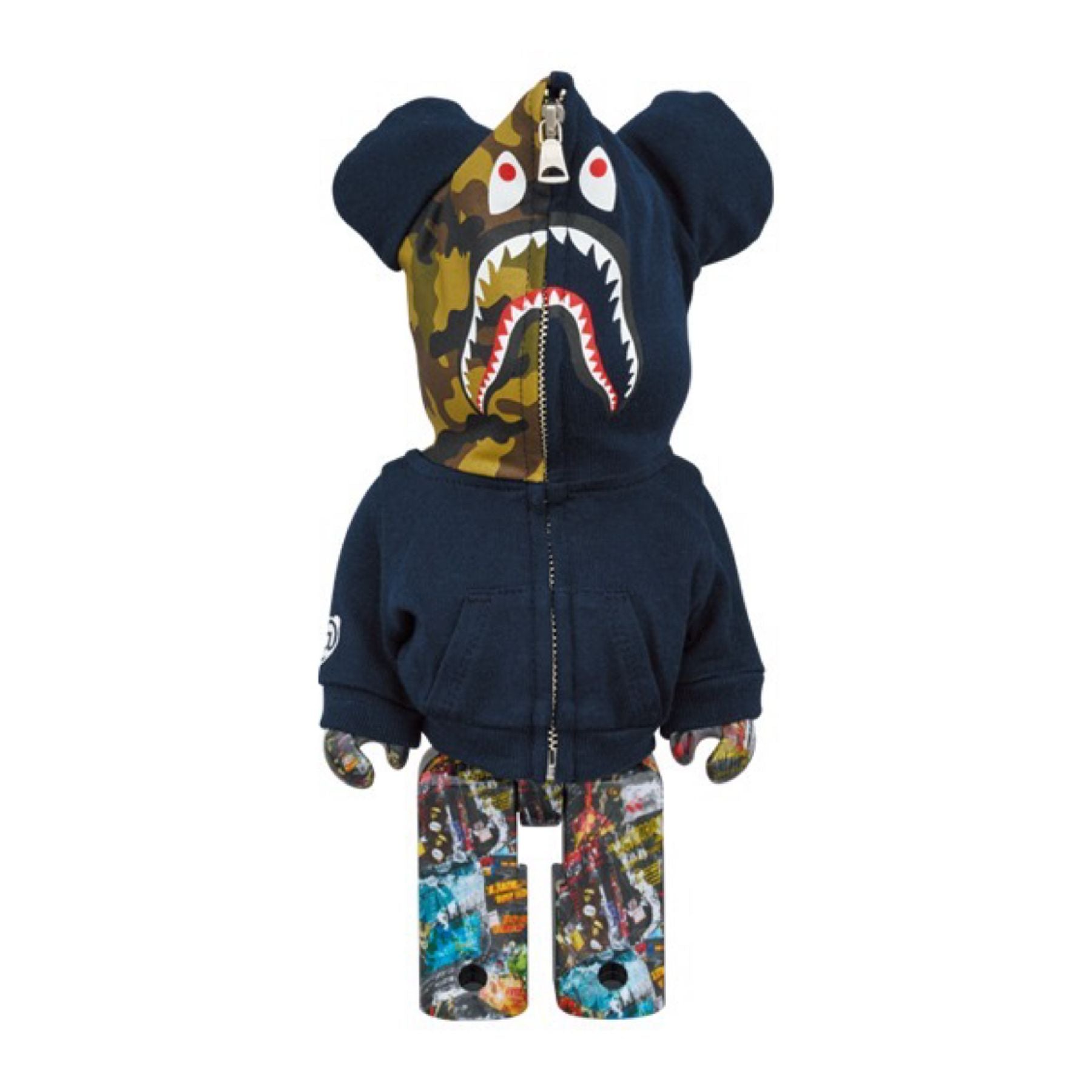 100% & 400% 3 PCS SET BE@RBRICK BAPE(R) LEGACY CAMO SHARK GRAY/RED/NAVY