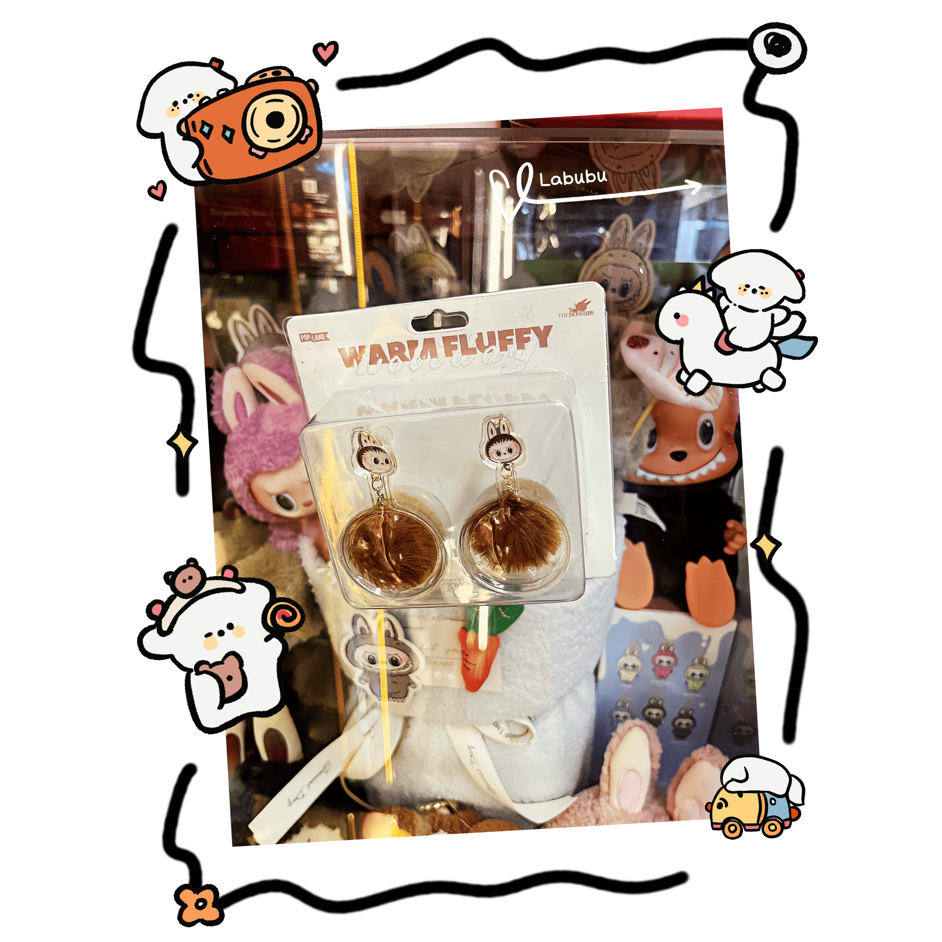 POP LAND 暖暖系列-Labubu/Mokoko毛球耳環 Warm Fluffy Holiday Series-Labubu/Mokoko Pompom Earring