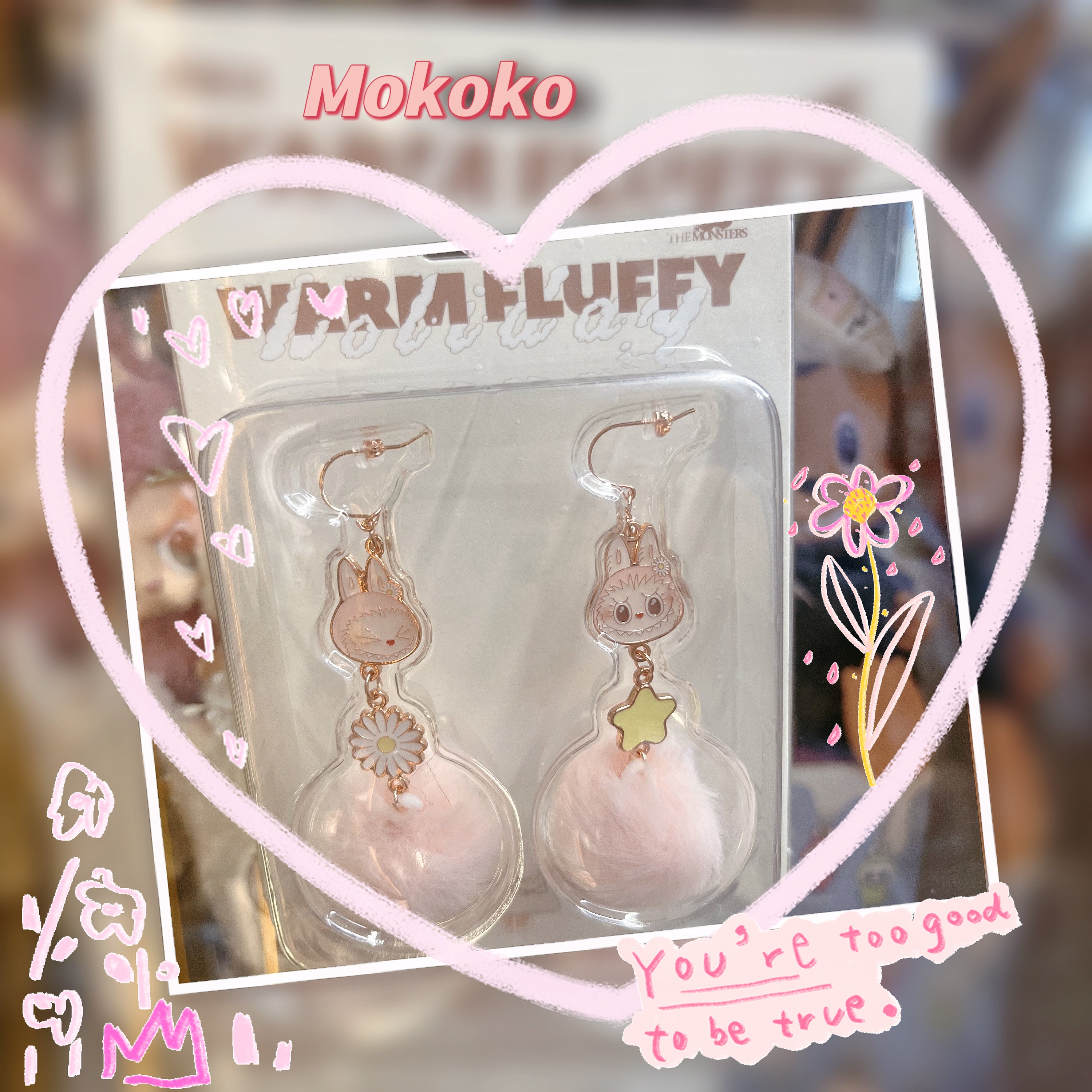 POP LAND 暖暖系列-Labubu/Mokoko毛球耳環 Warm Fluffy Holiday Series-Labubu/Mokoko Pompom Earring