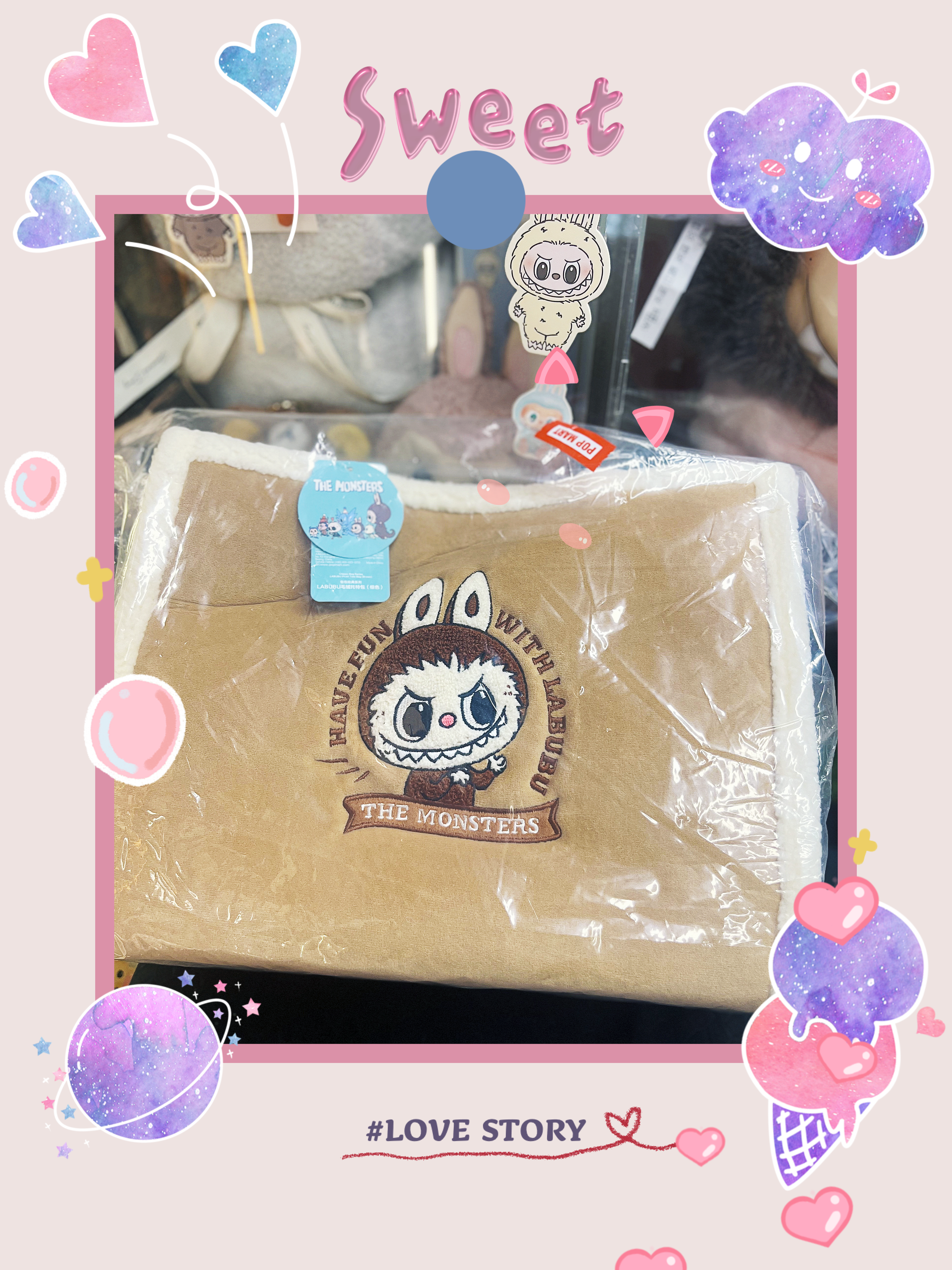 POP LAND 包包經典系列-Labubu毛絨托特包(棕色) Classic Bag Series-Labubu Plush Tote Bag(Brown)