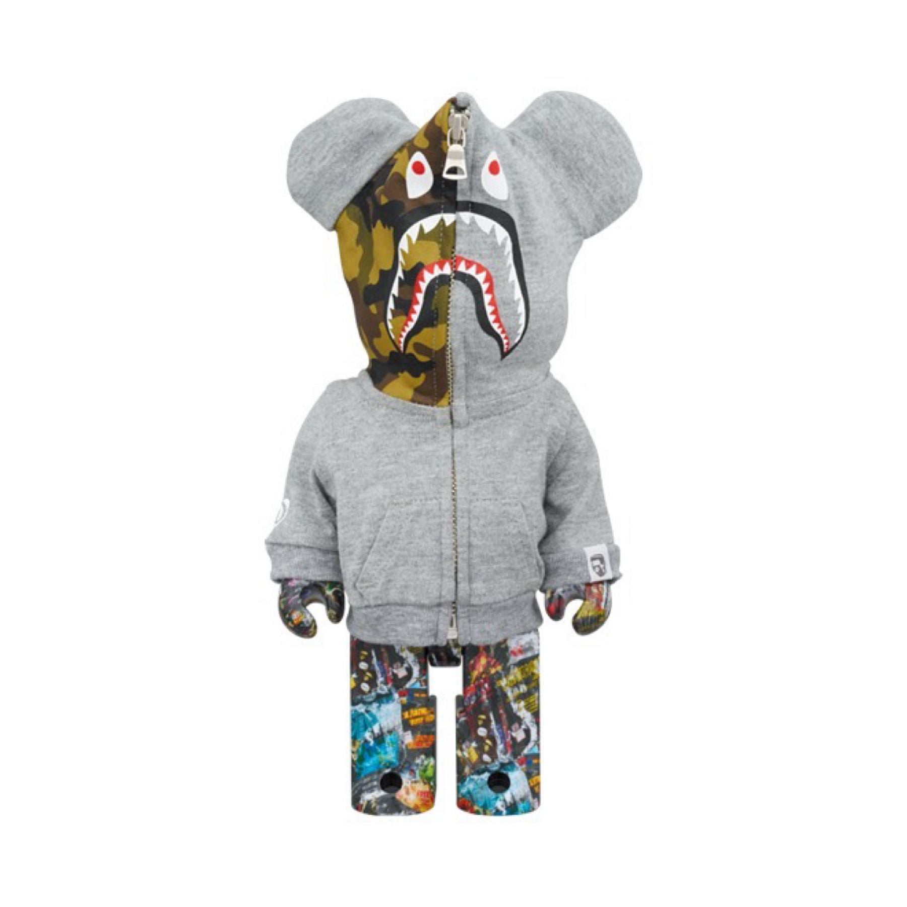 100% & 400% 3 PCS SET BE@RBRICK BAPE(R) LEGACY CAMO SHARK GRAY/RED/NAVY