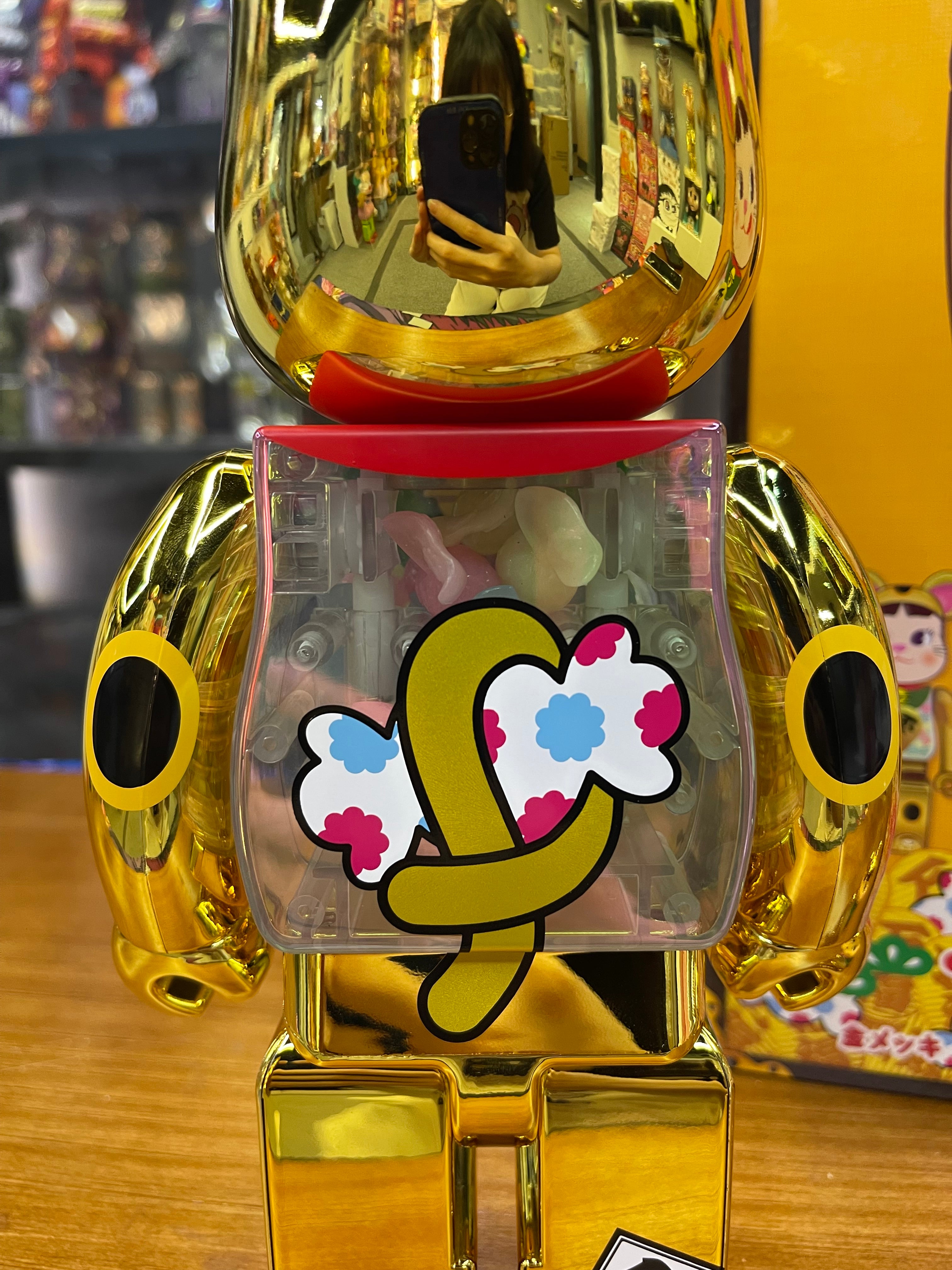 100％ & 400％ BE@RBRICK 招き猫 ペコちゃん 金メッキ 蓄光ミルキー入り