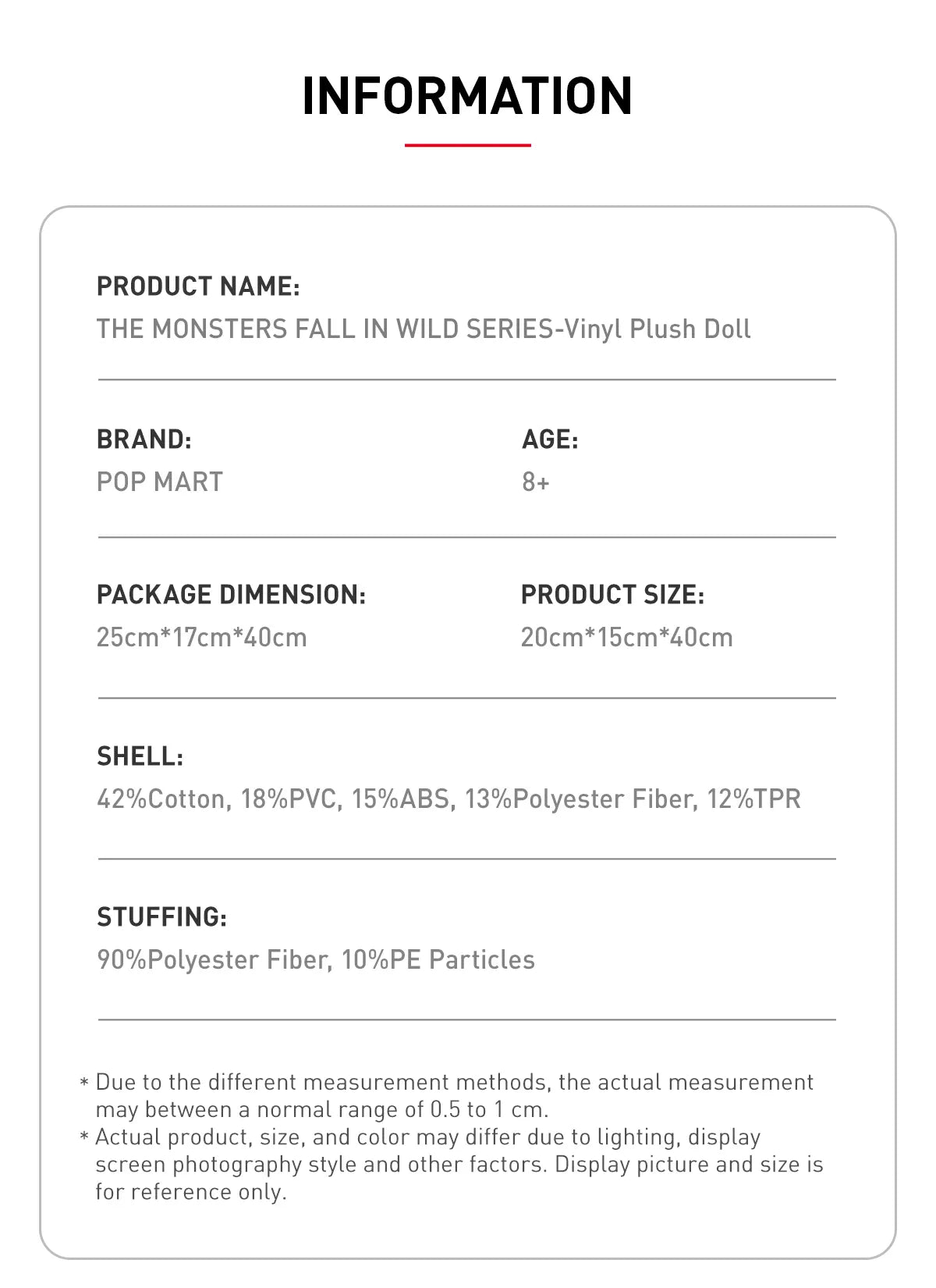 THE MONSTERS FALL IN WILD SERIES-Vinyl Plush Doll (40cm)