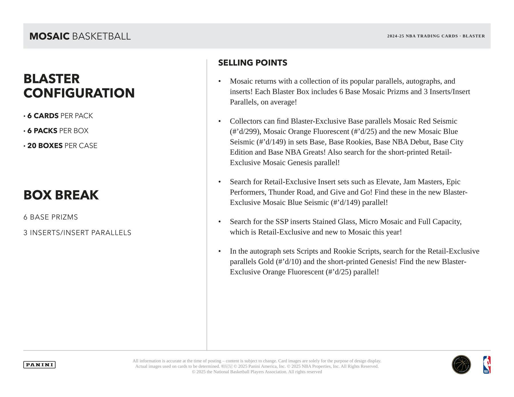 2024-25 Panini Mosaic Basketball Blaster Box