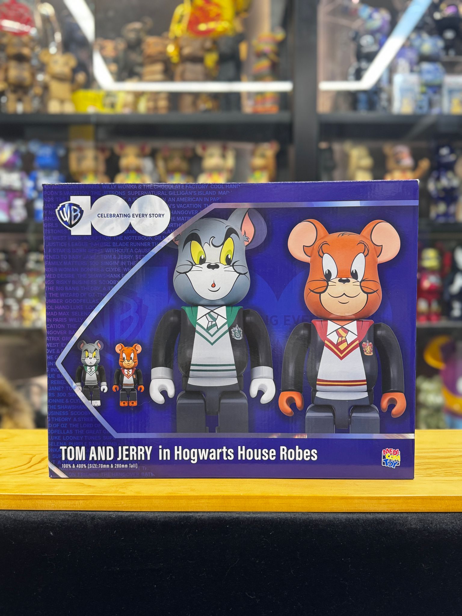 Set of 2pcs 100% & 400% Be@rbrick Tom & Jerry in Hogwarts House