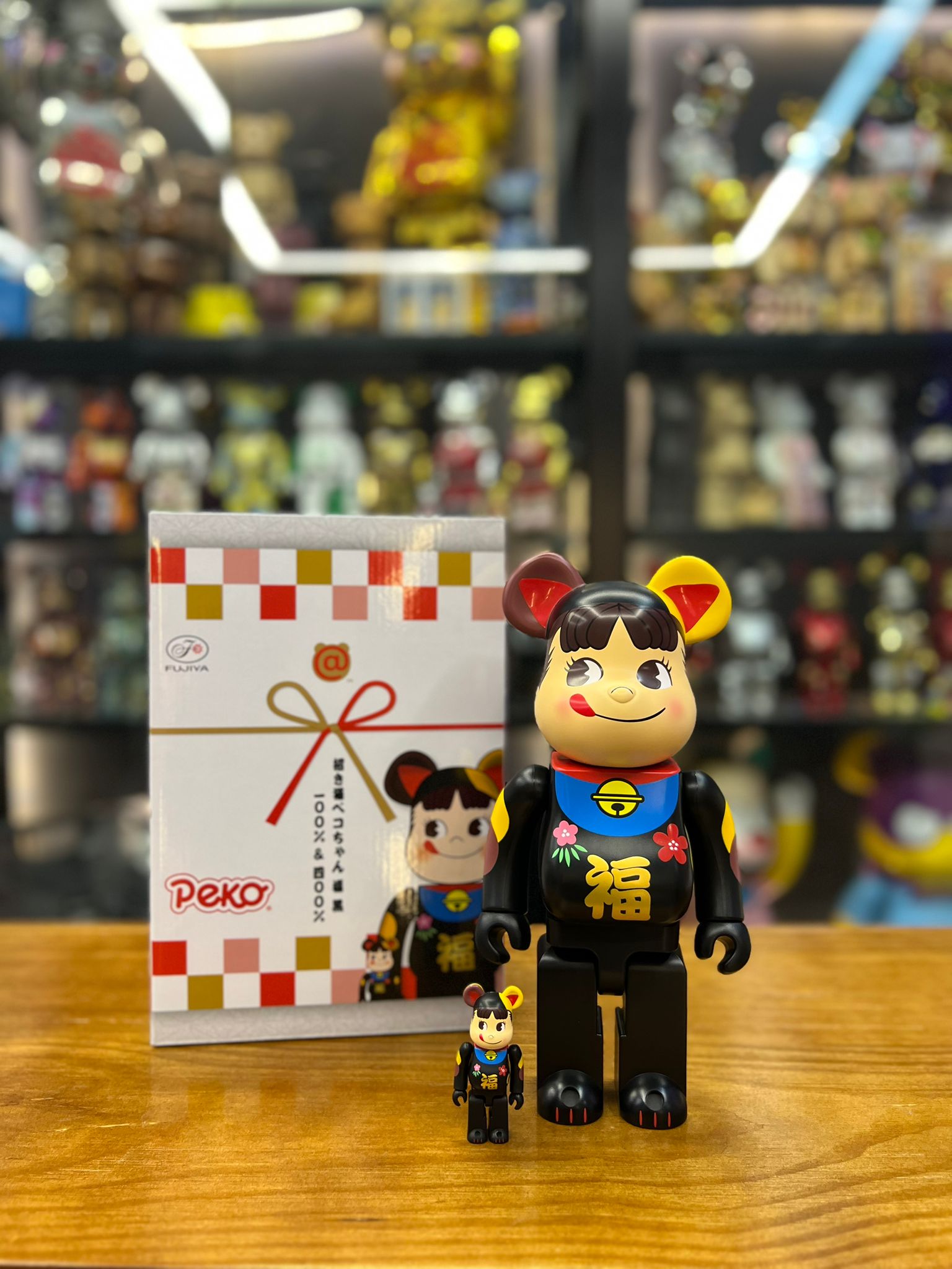 100％ & 400％ BE@RBRICK 招き猫 ペコちゃん 福 黒