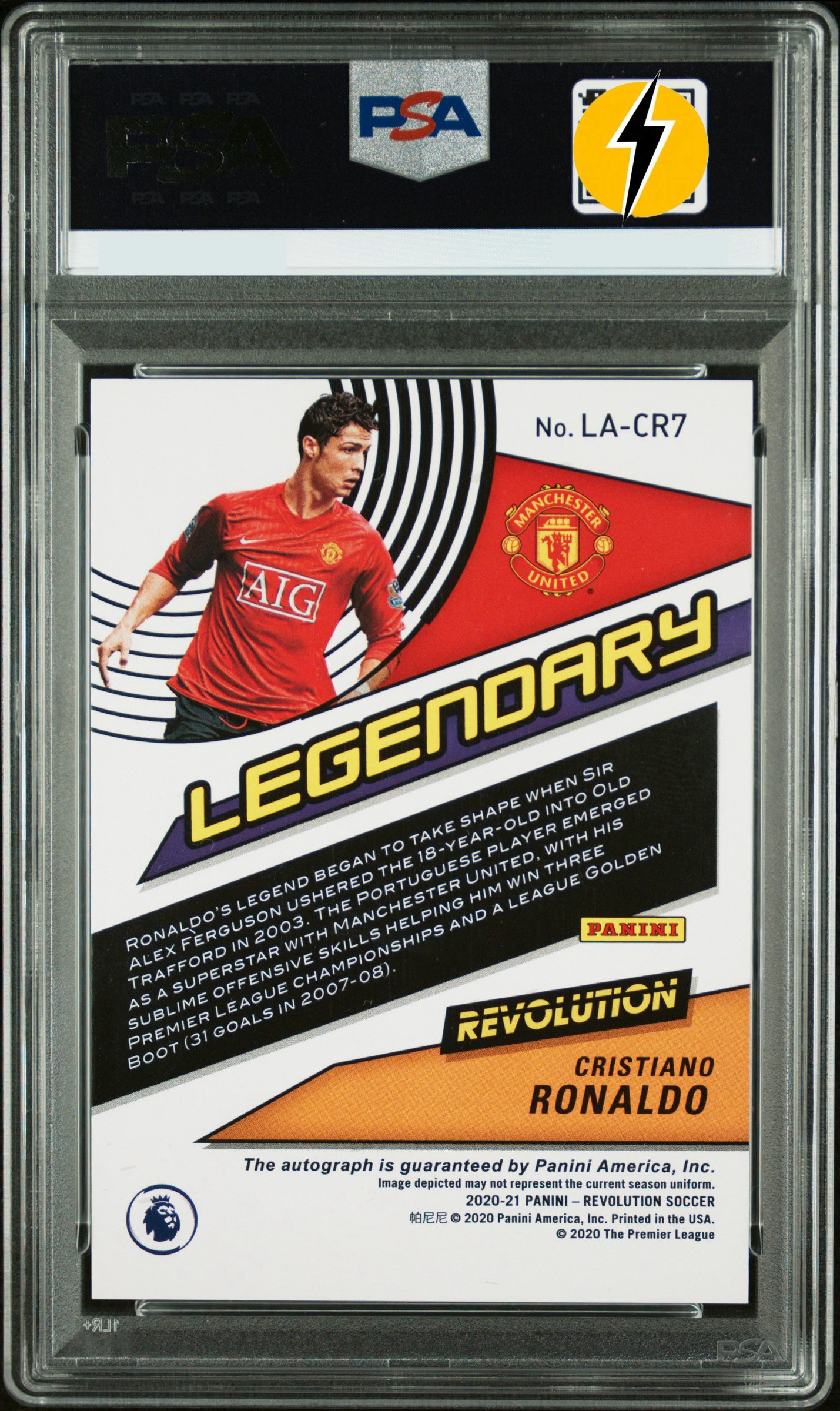 PSA 10 AUTO 10 2020 PANINI REVOLUTION PREMIER LEAGUE LEGENDARY AUTOGRAPHS #CR7 CRISTIANO RONALDO LEGENDARY AUTOGRAPHS