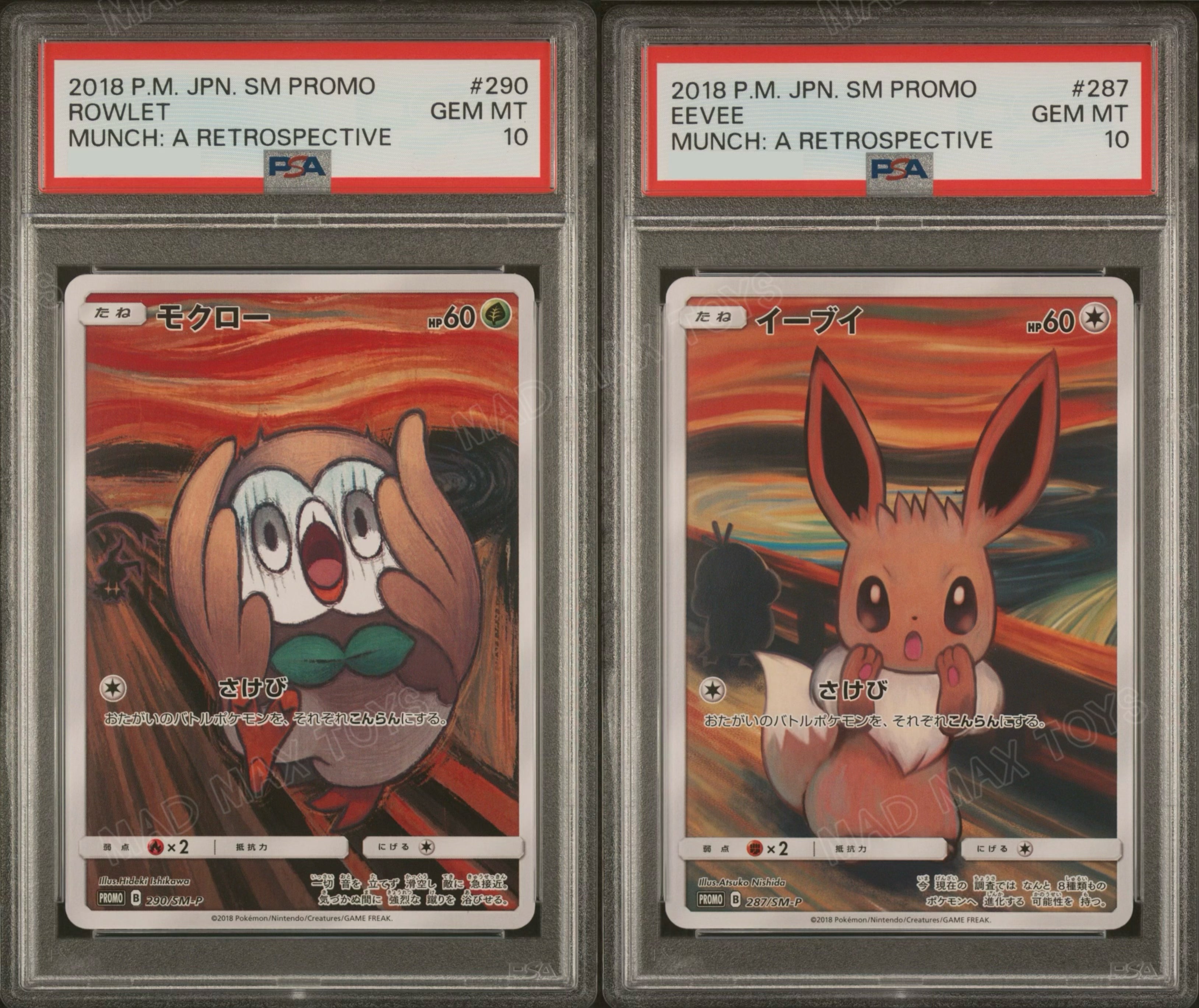 Set Of 2 Psa 10 2018 POKEMON JAPANESE SM PROMO #287 EEVEE MUNCH & #290 ROWLET MUNCH : A RETROSPECTIVE