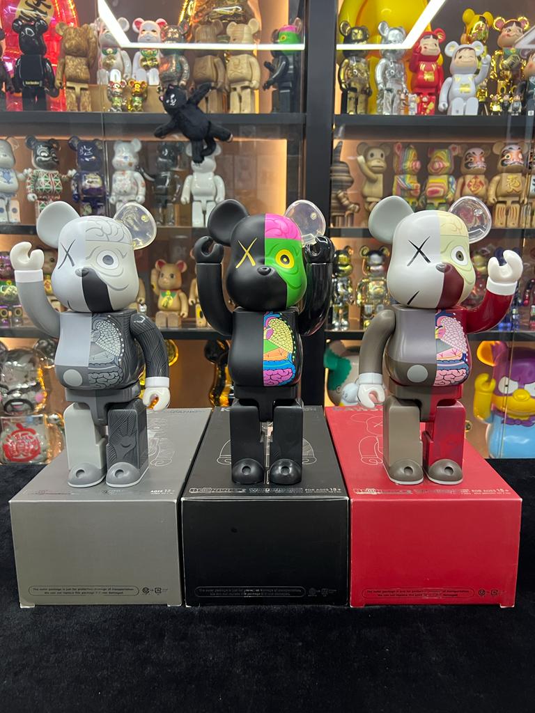 Set of 3 pcs 400% Be@rbrick x Kaws Original Fake (Black / Grey / brown) 黑/灰/紅 半解