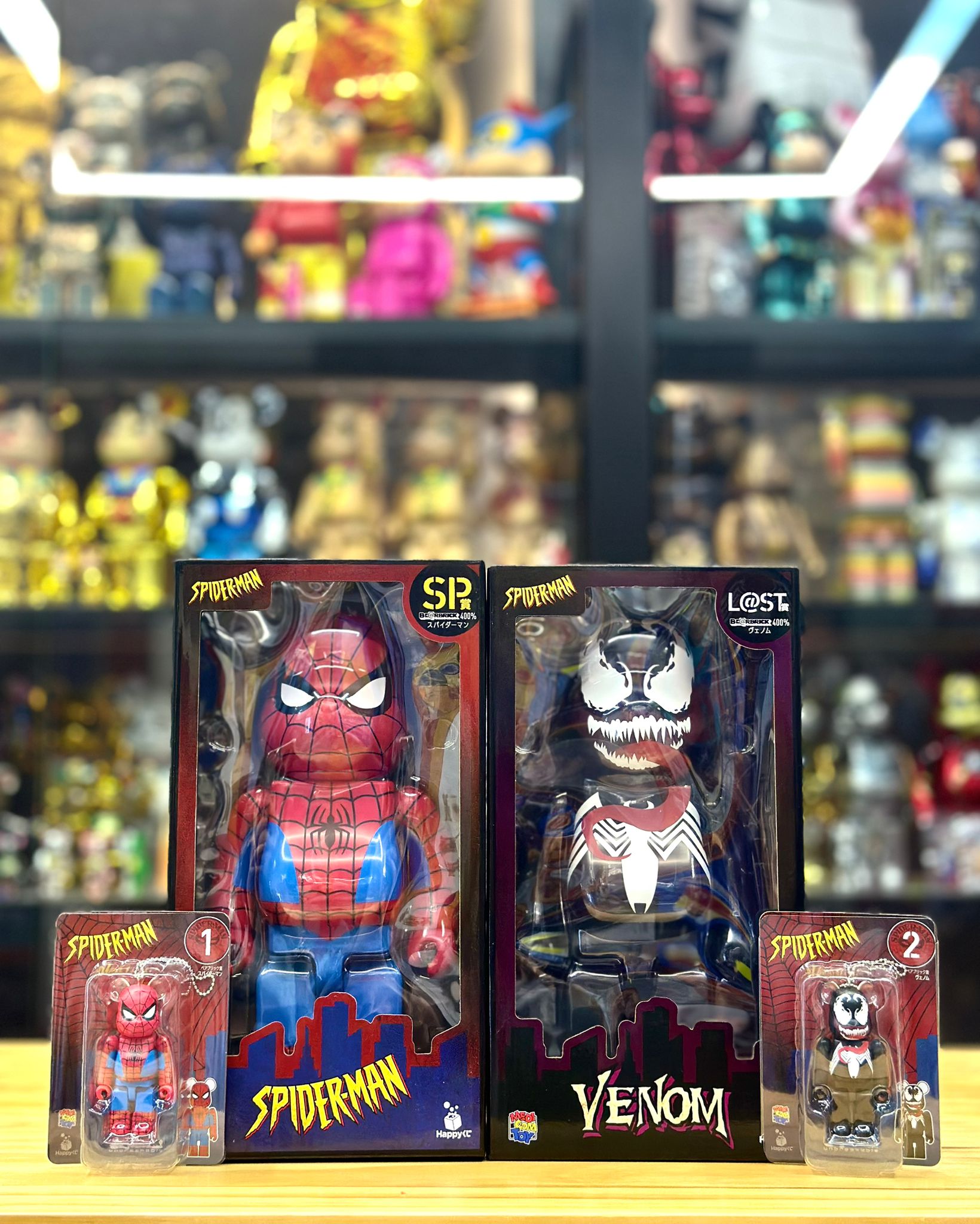 Set of 4pcs 100% & 400% Be@rbrick Marvel『Spider-Man』／ Happyくじ「Be@rbrick」Spider-Man (一番賞) /Happy 一番賞 Venom last 賞 /Happyくじ「Be@rbrick」Venom (一番賞)