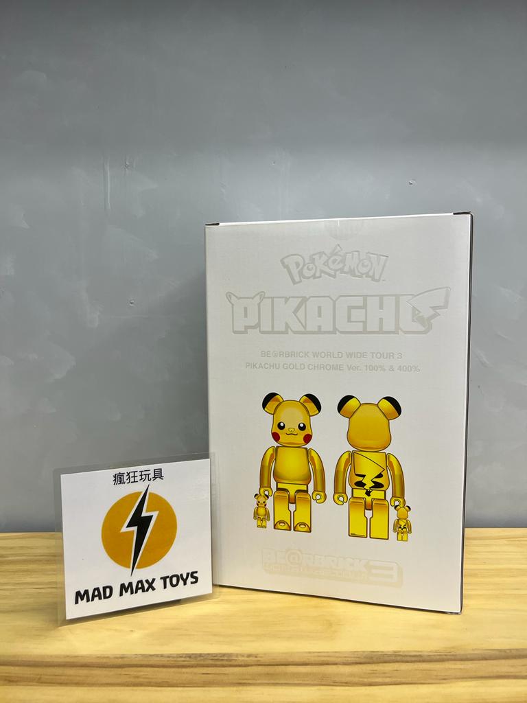 100% & 400% Pikachu ピカチュウ GOLD CHROME Ver. 比卡超 – Madmaxtoys