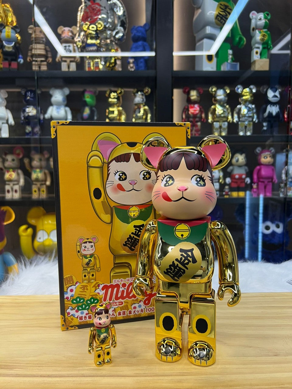 100％ & 400％ 招き猫 ペコちゃん 金運 金メッキ (Neko Peko Gold Chrome)