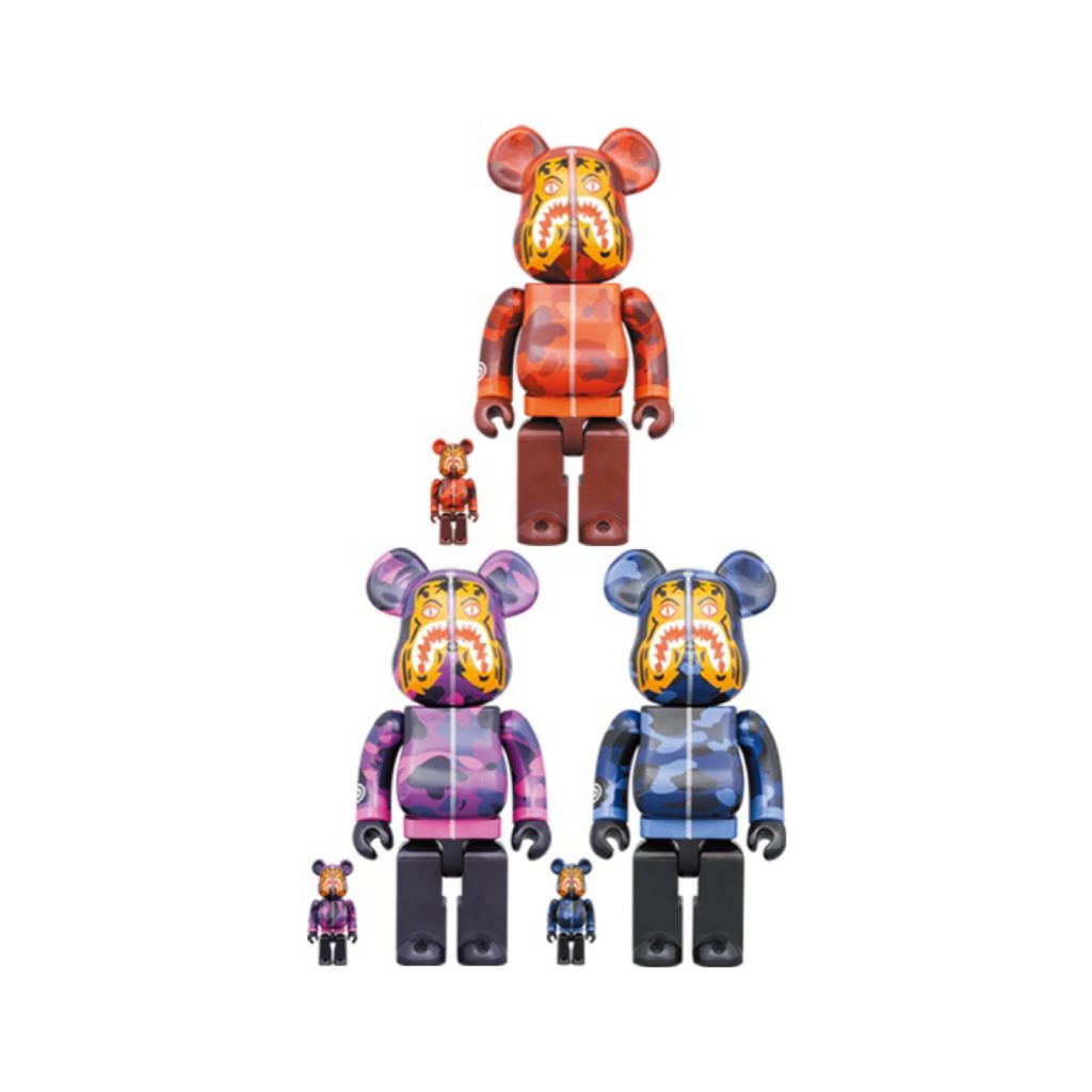 Set of 3 100+400% Be@rbrick Bape(R) Camo Tiger［Red／Purple／Blue］