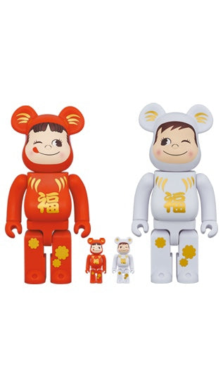 Set of 2 pcs 100% & 400% Be@rbrick Daruma Peko-chan & Poco-chan (達磨 ペコちゃん ＆  ポコちゃん不二家 牛奶妹)