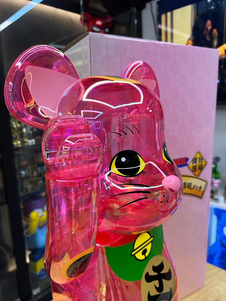 1000% Be@rbrick Chat Chanceux Rose Transparent Chat Chanceux