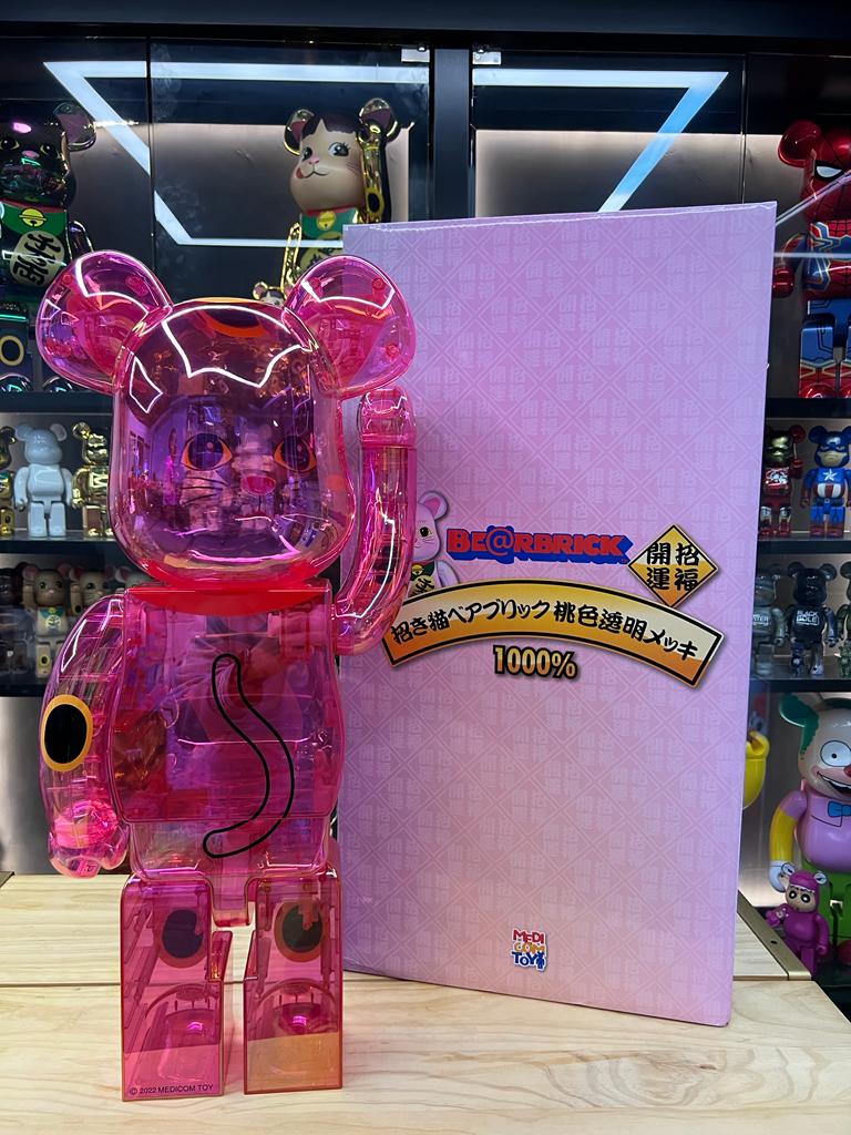 1000% Be@rbrick Chat Chanceux Rose Transparent Chat Chanceux