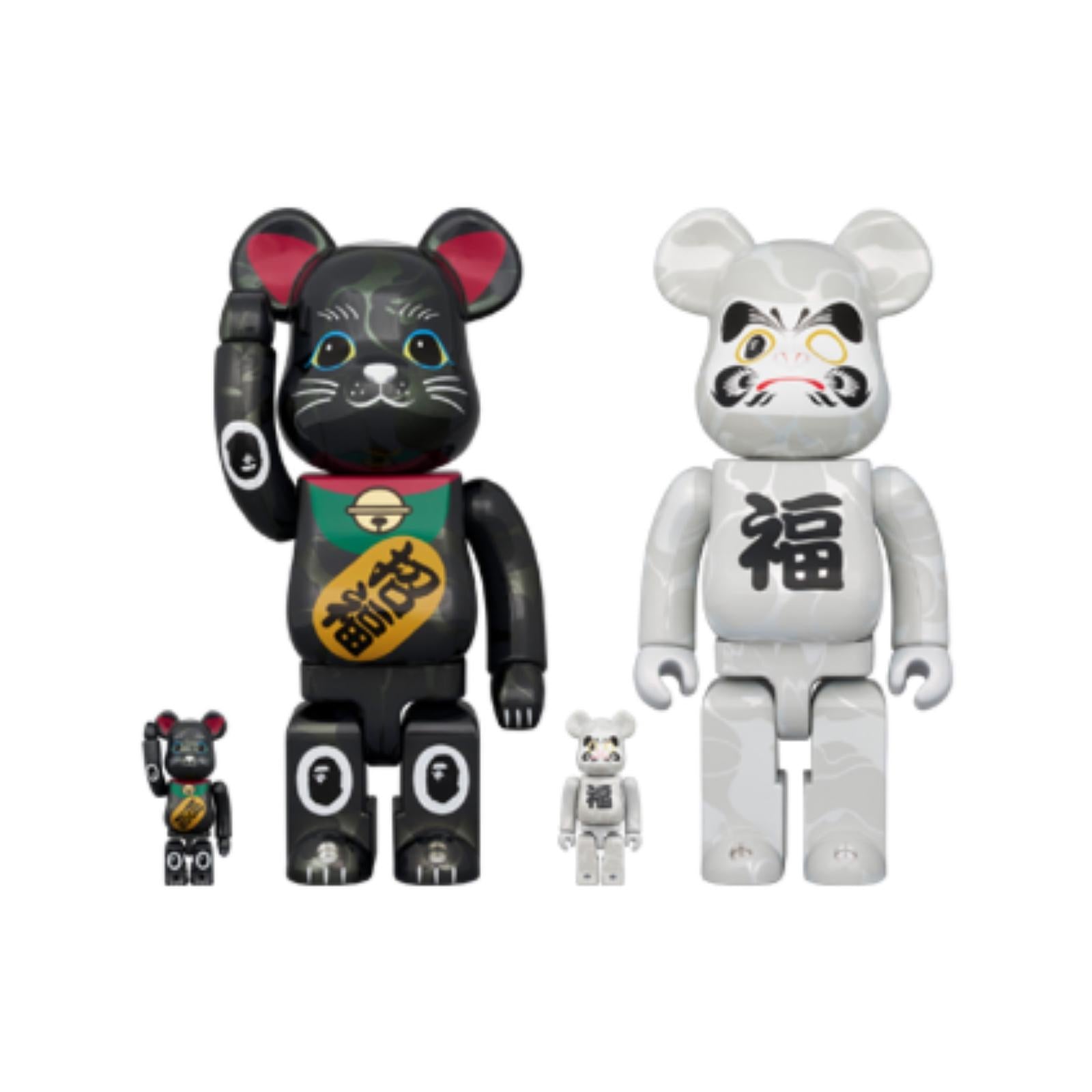 100％ & 400％ BE@RBRICK BAPE(R) 招き猫 黒メッキ／達磨 白メッキ  (4体セット)