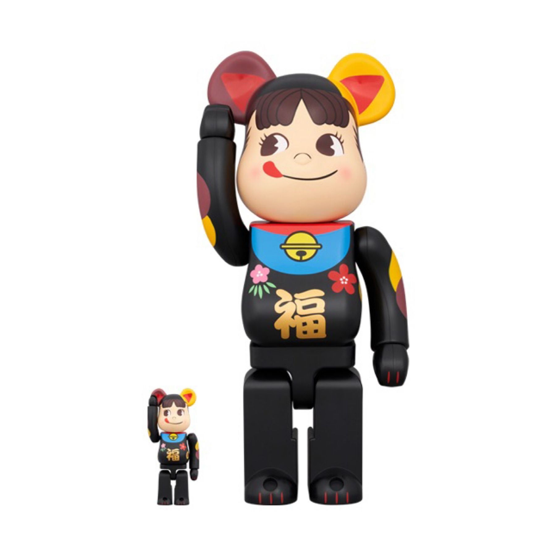 100％ & 400％ BE@RBRICK 招き猫 ペコちゃん 福 黒