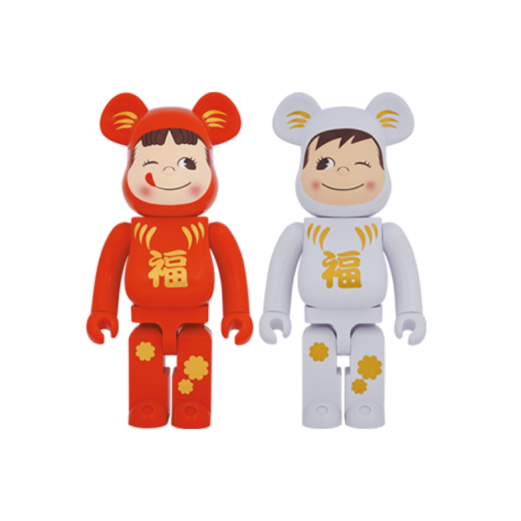 Set of 2 pcs 1000% Be@rbrick Daruma Peko-chan & Poco-chan (達磨 ペコちゃん ＆ ポコちゃん不二家 牛奶妹)