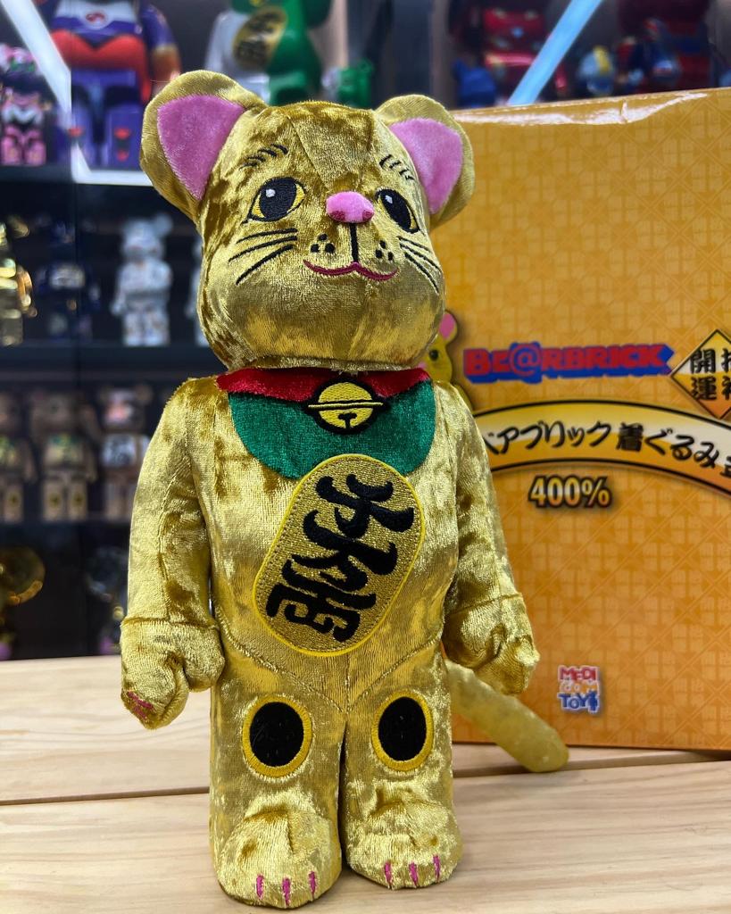 400% Be@rbrick 招き猫 金 着ぐるみ版 毛毛金色 招財貓